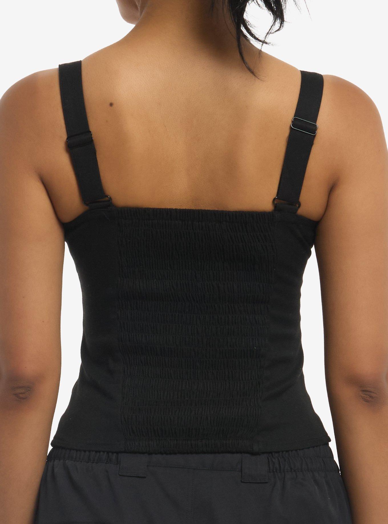Social Collision Black & Green Plaid Girls Corset Tank Top, , hi-res