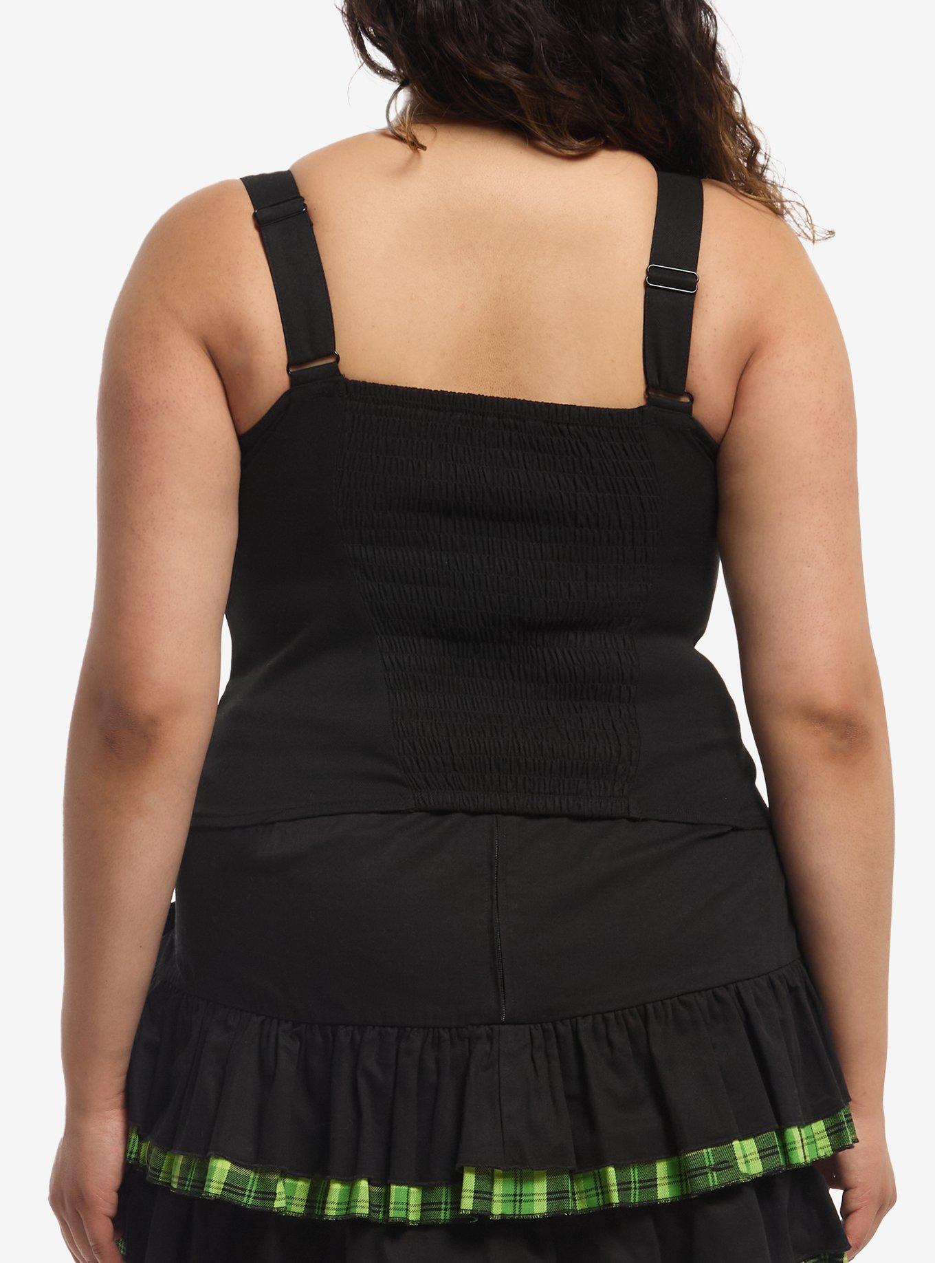 Social Collision Black & Green Plaid Girls Corset Tank Top Plus Size, MULTI, alternate