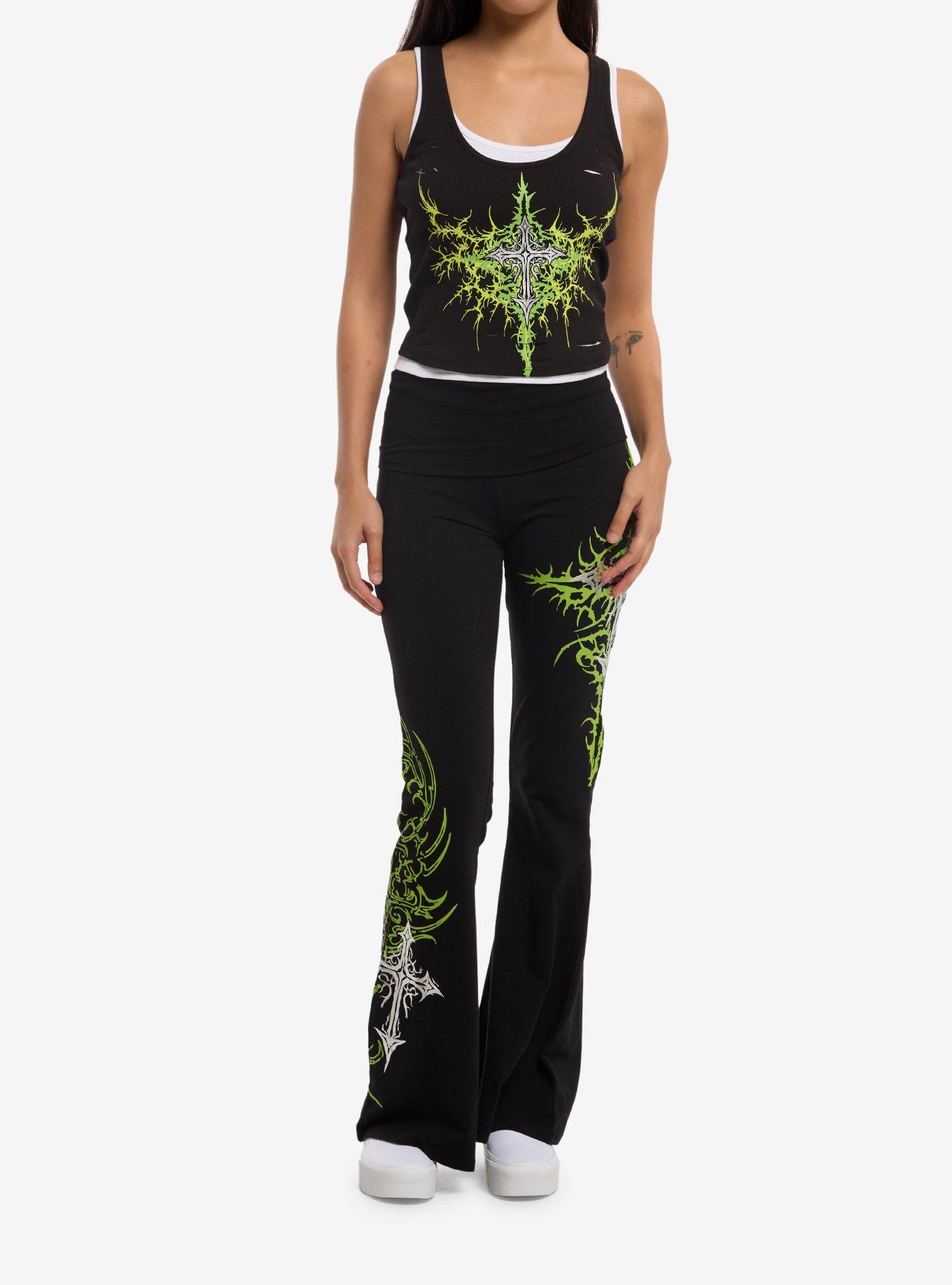 Social Collision Black & Green Cyber Cross Girls Twofer Tank Top, , hi-res