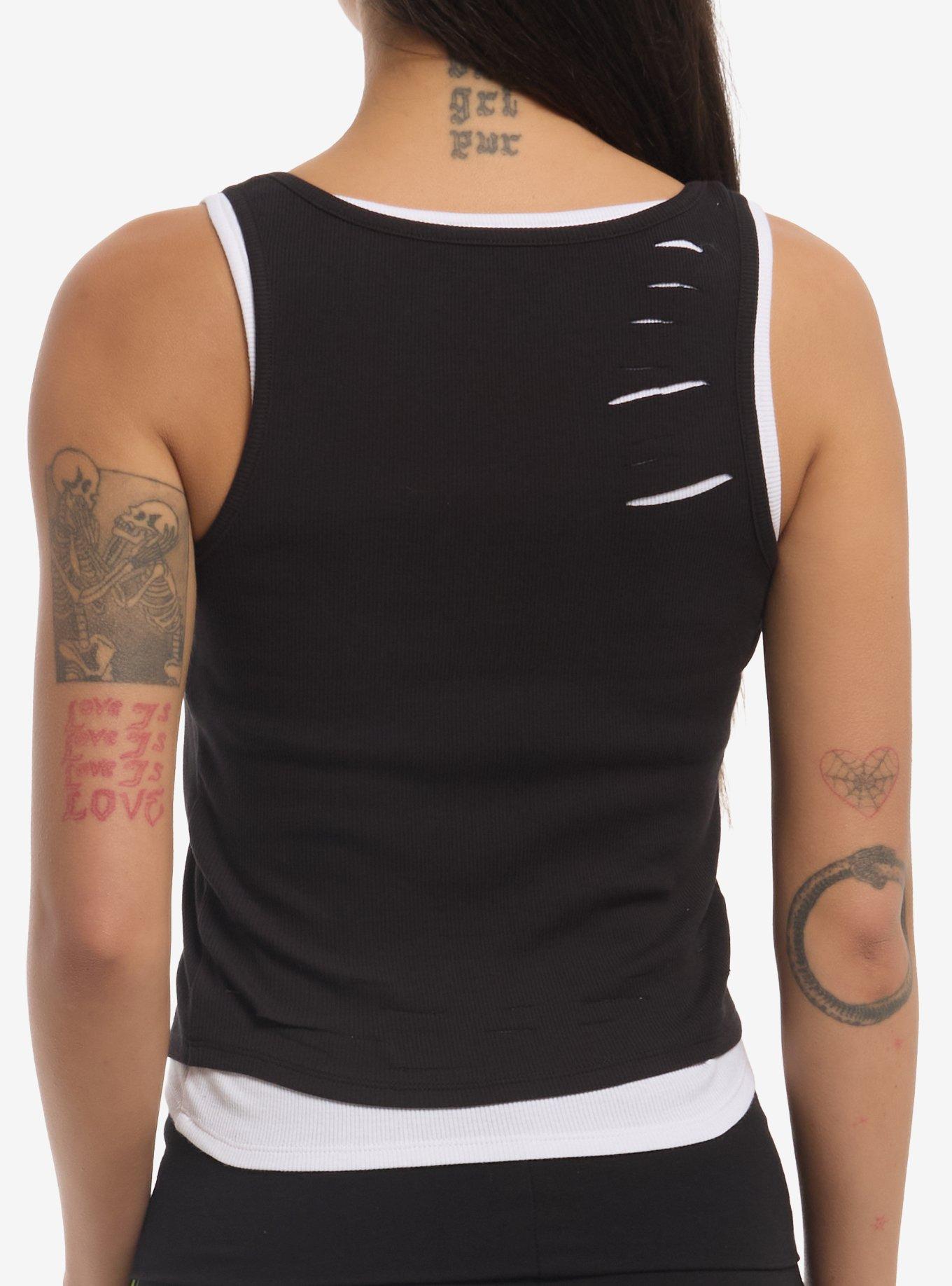 Social Collision Black & Green Cyber Cross Girls Twofer Tank Top, MULTI, alternate