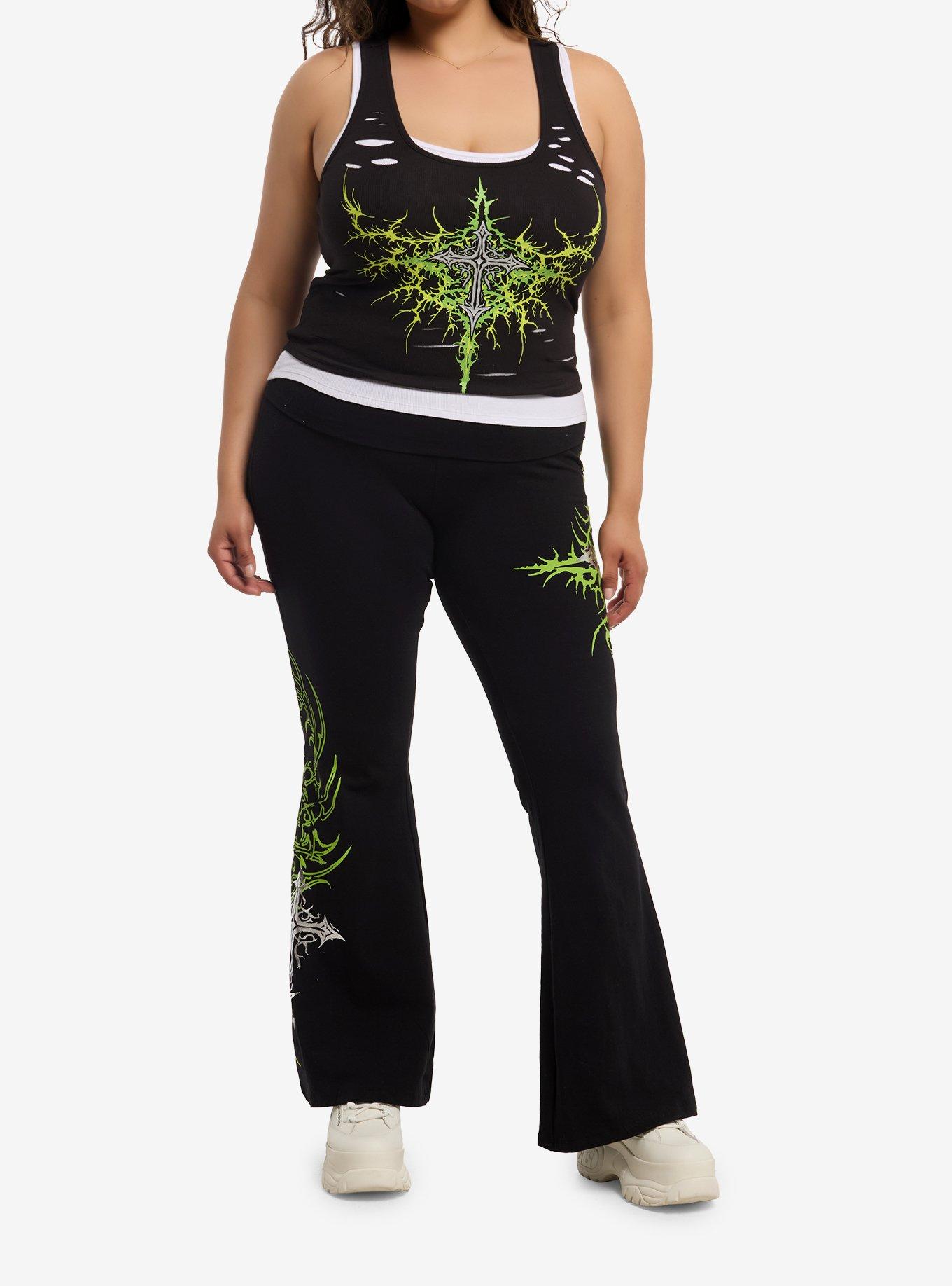 Social Collision Black & Green Cyber Cross Girls Twofer Tank Top Plus Size, , hi-res
