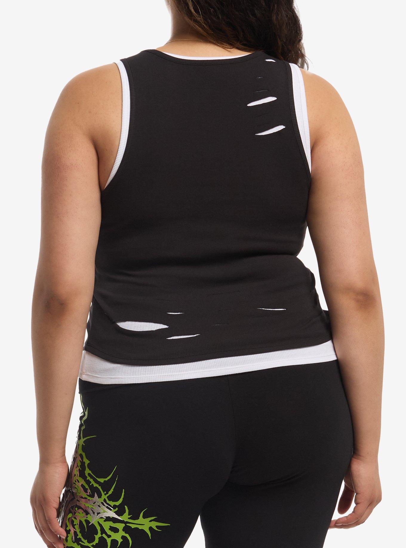 Social Collision Black & Green Cyber Cross Girls Twofer Tank Top Plus Size, MULTI, alternate