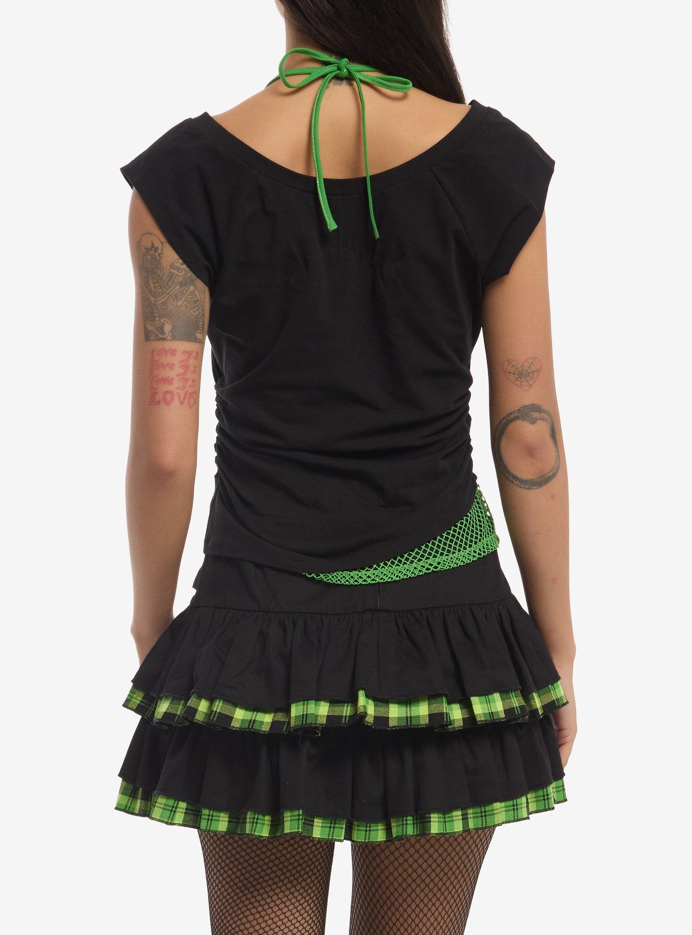 Social Collision Black & Green Skull Girls Twofer Top, MULTI, alternate