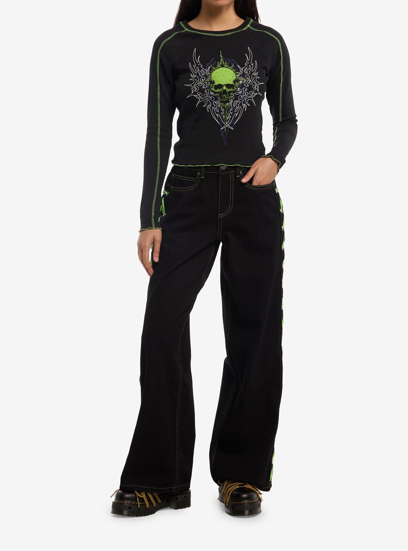 Social Collision Green Cyber Skull Girls Long-Sleeve T-Shirt, , hi-res