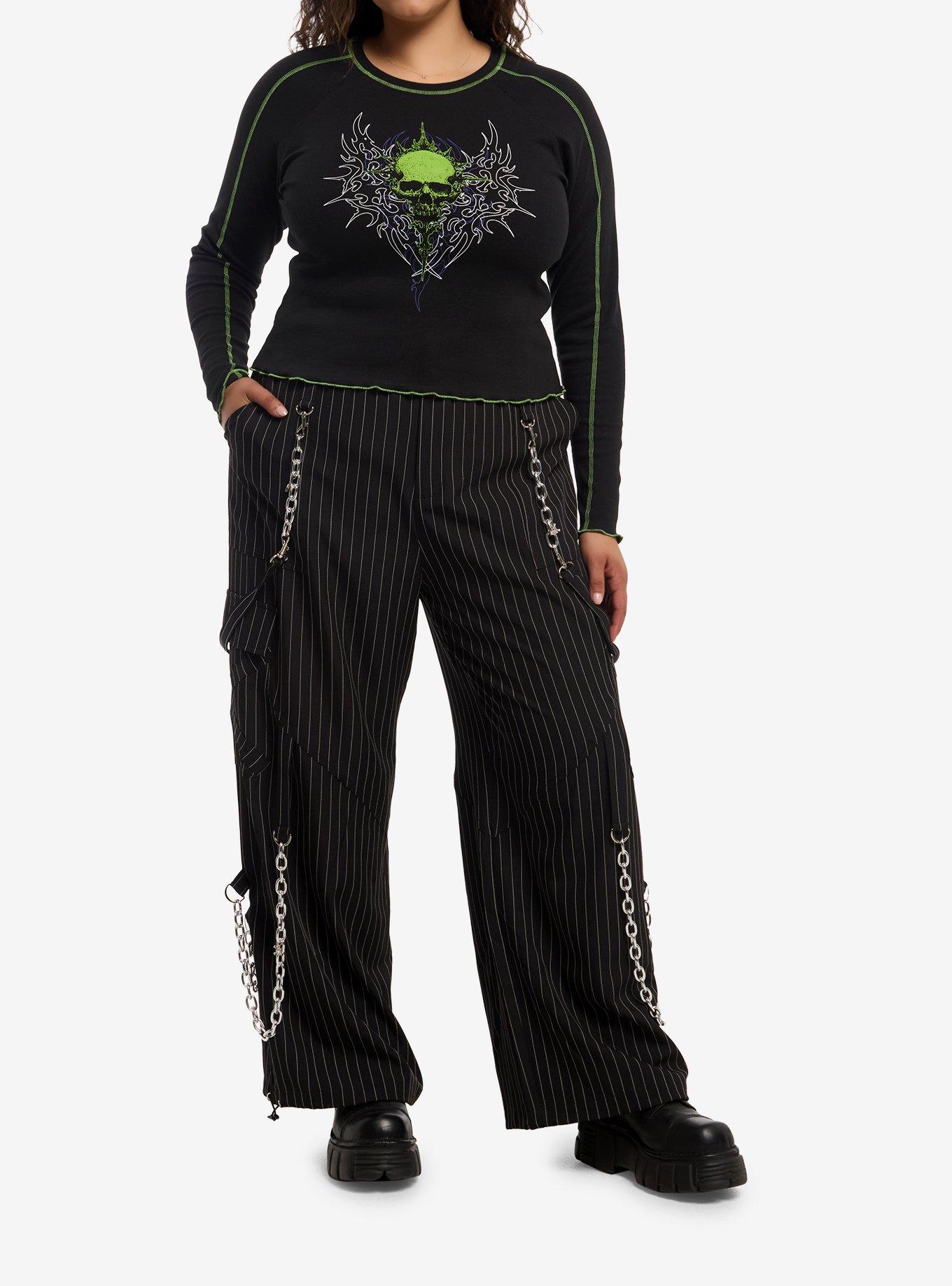 Social Collision Green Cyber Skull Girls Long-Sleeve T-Shirt Plus Size, , hi-res