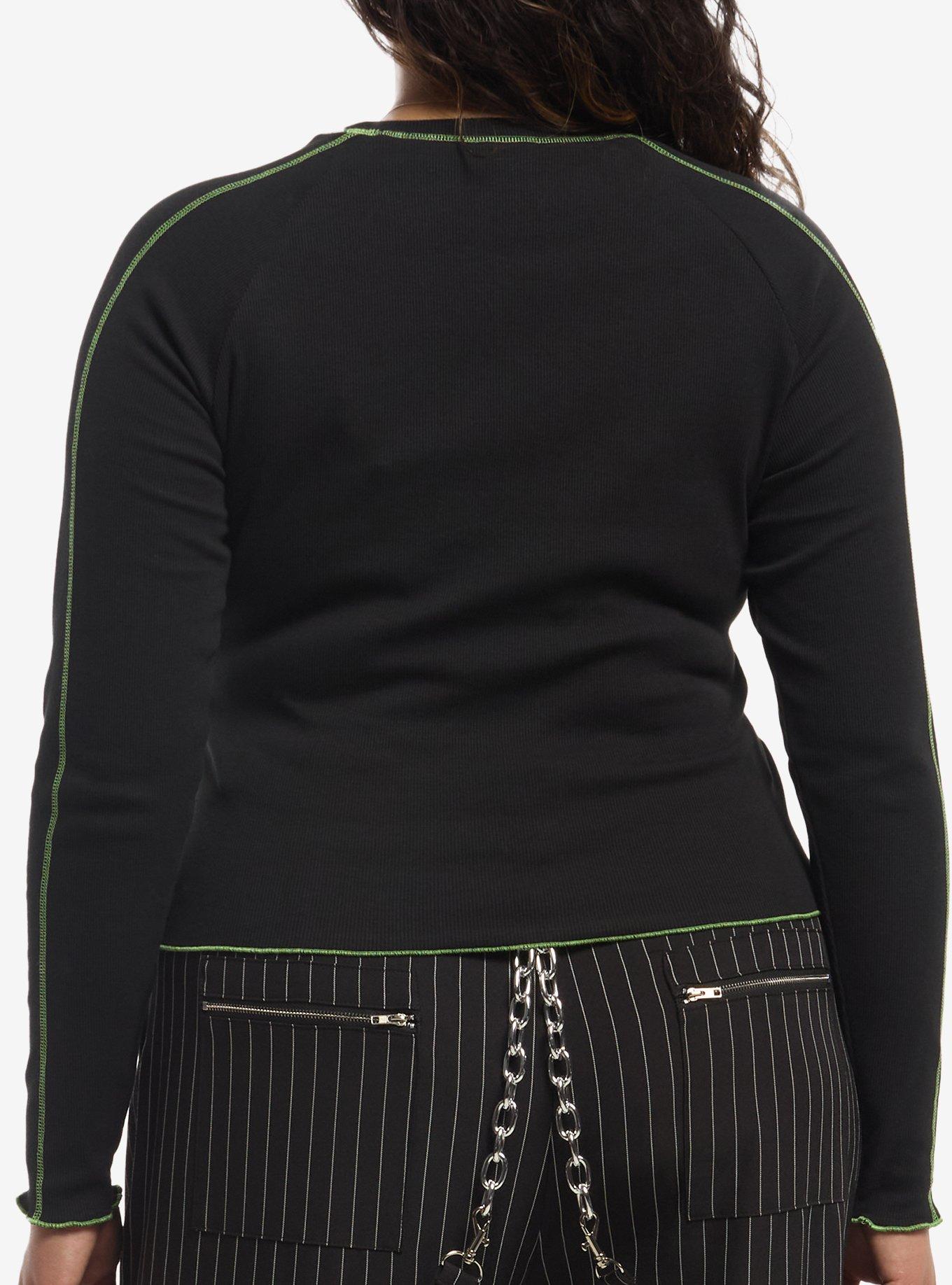 Social Collision Green Cyber Skull Girls Long-Sleeve T-Shirt Plus Size, MULTI, alternate