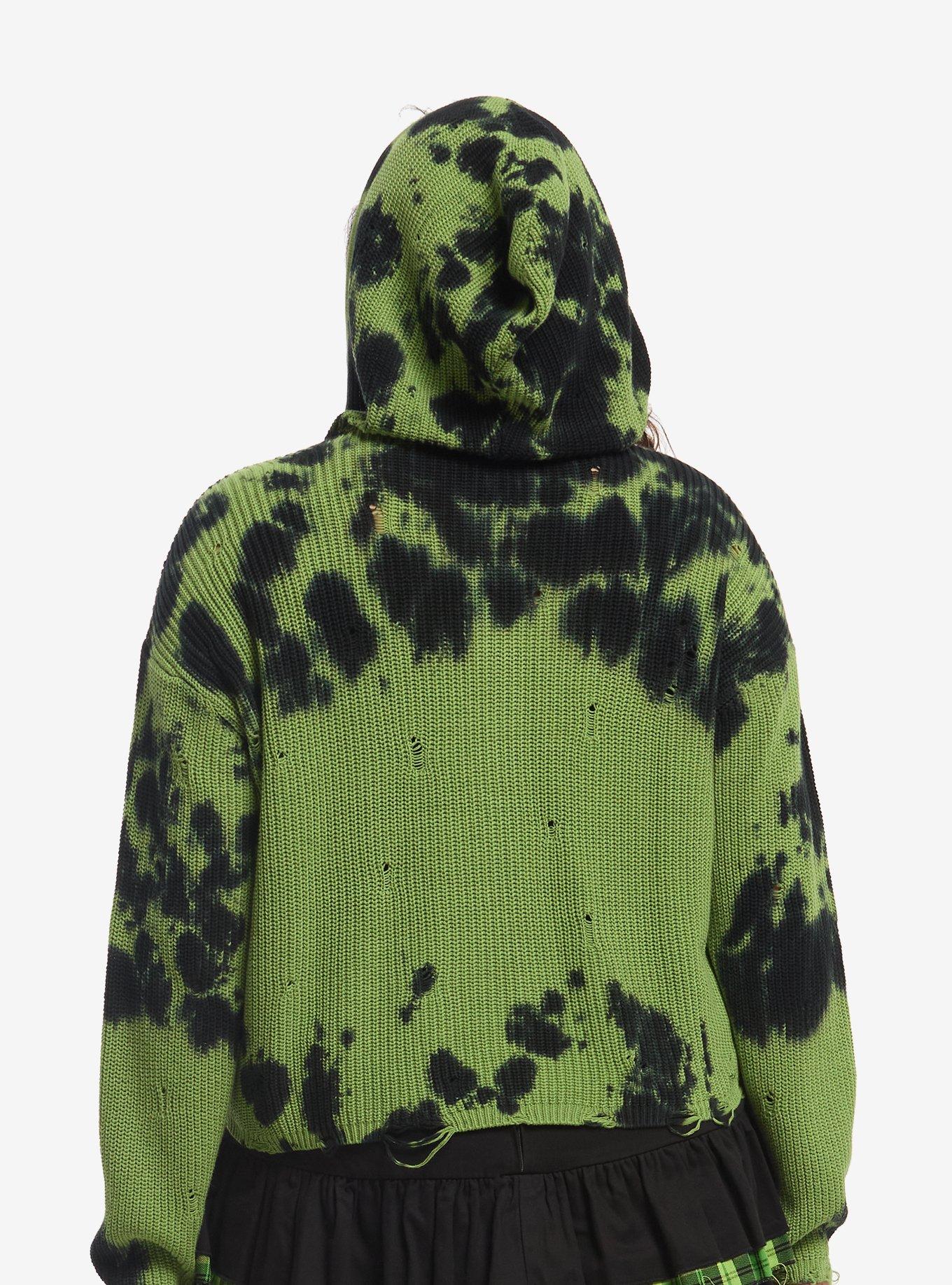 Social Collision Black & Green Wash Destructed Girls Hoodie Plus Size, , hi-res