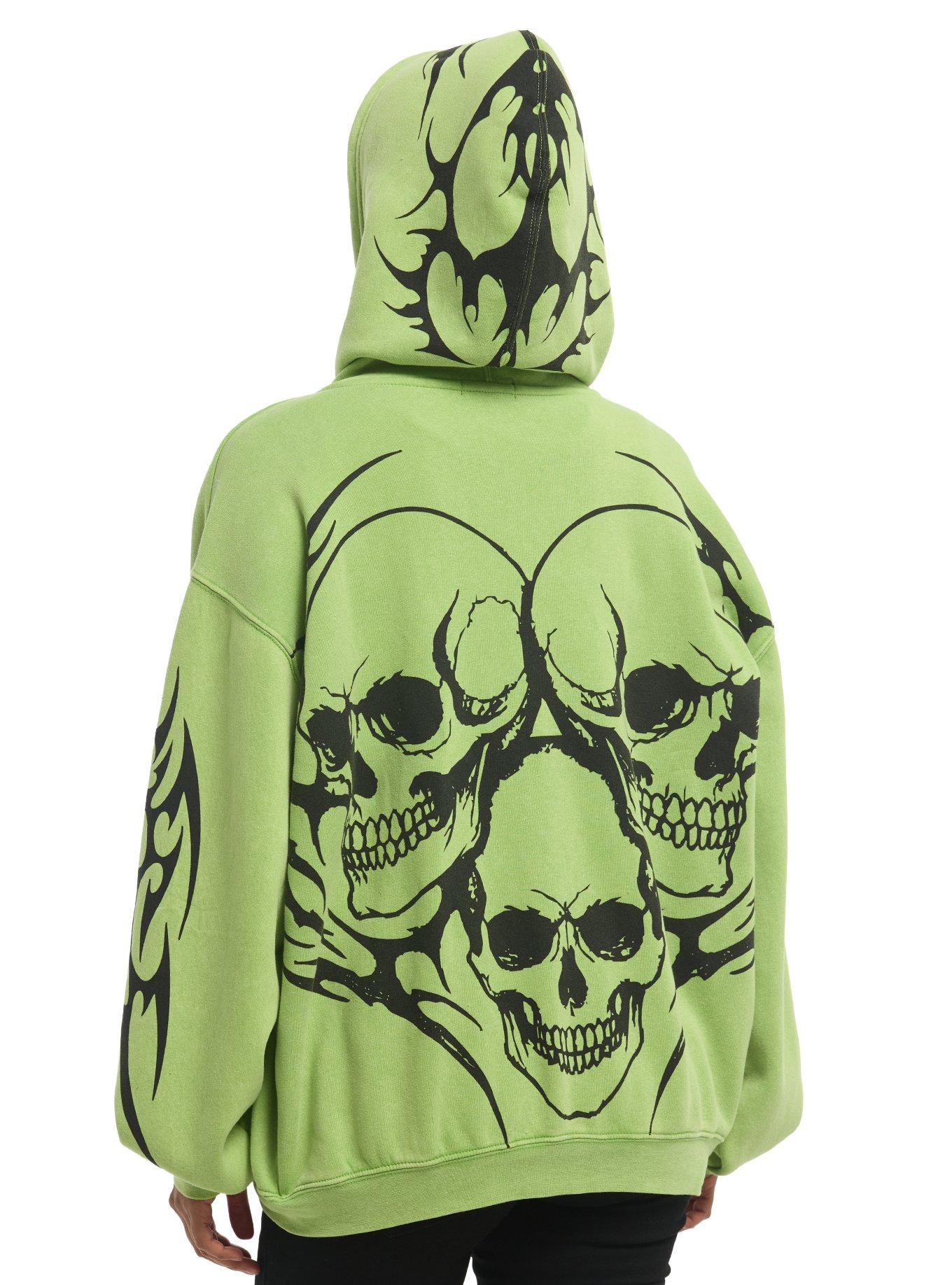 Social Collision Green & Black Cyber Skull Girls Oversized Hoodie, , hi-res