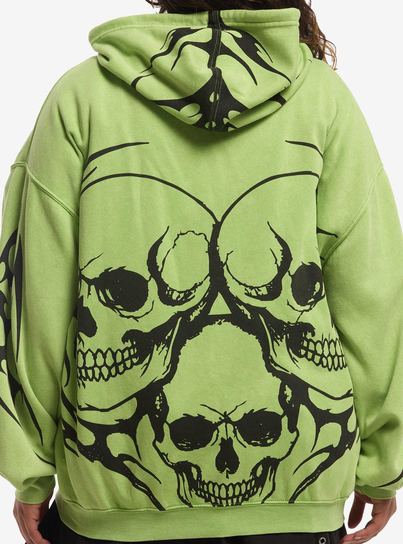 Social Collision Green & Black Cyber Skull Girls Oversized Hoodie Plus Size, , hi-res