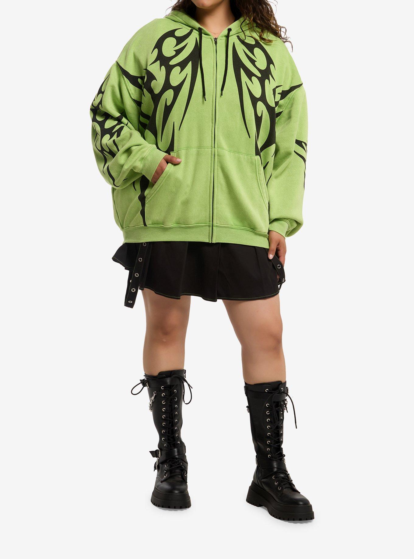 Social Collision Green & Black Cyber Skull Girls Oversized Hoodie Plus Size, MULTI, alternate