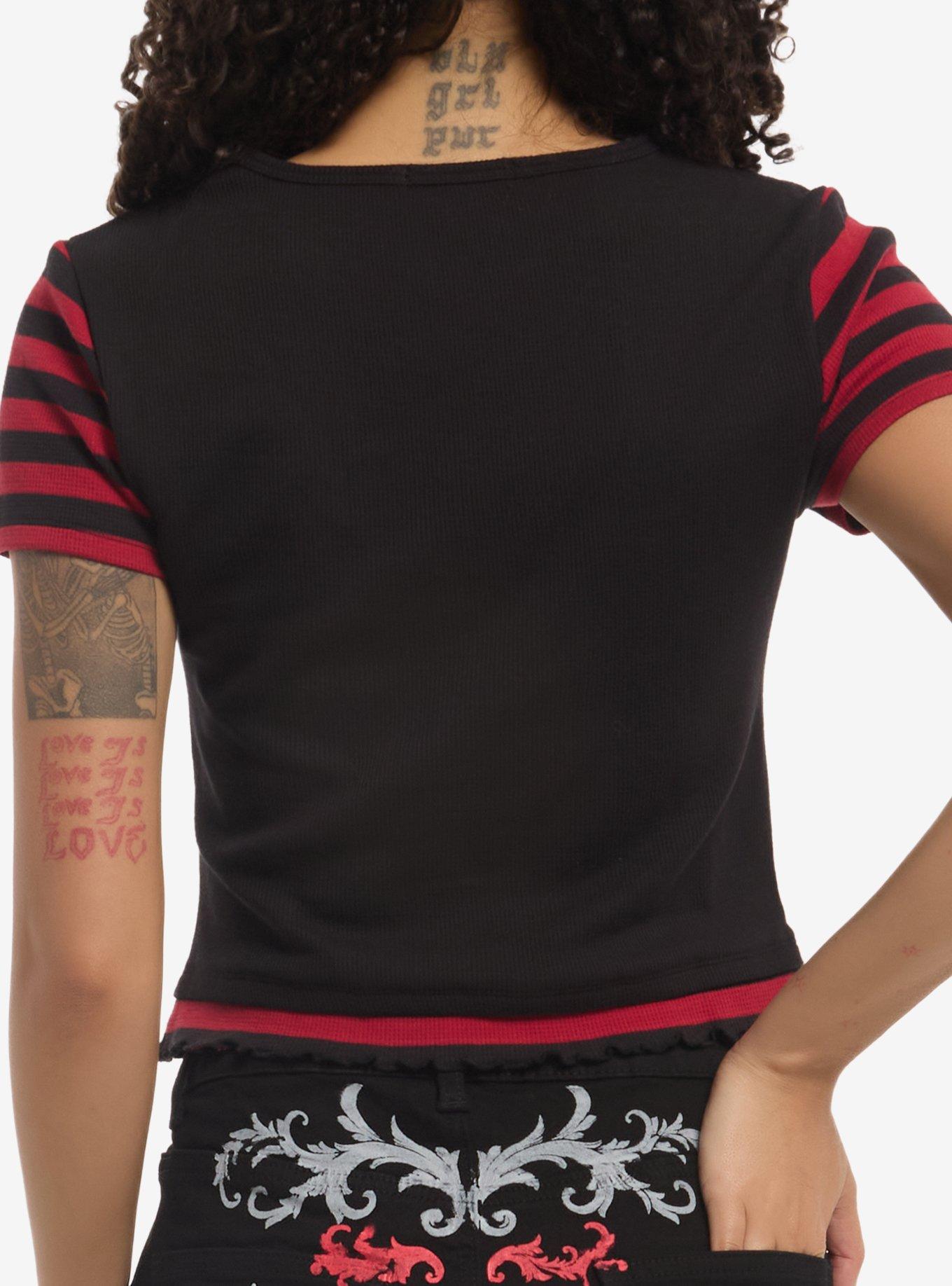 Social Collision Black & Red Stripe Star Girls Top, MULTI, alternate