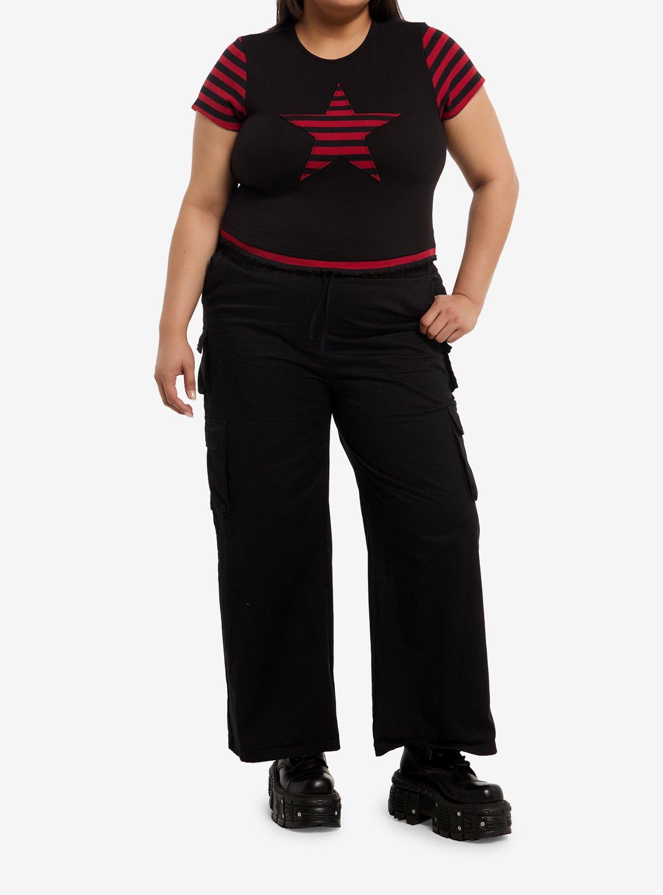 Social Collision Black & Red Stripe Star Girls Top Plus Size, , hi-res