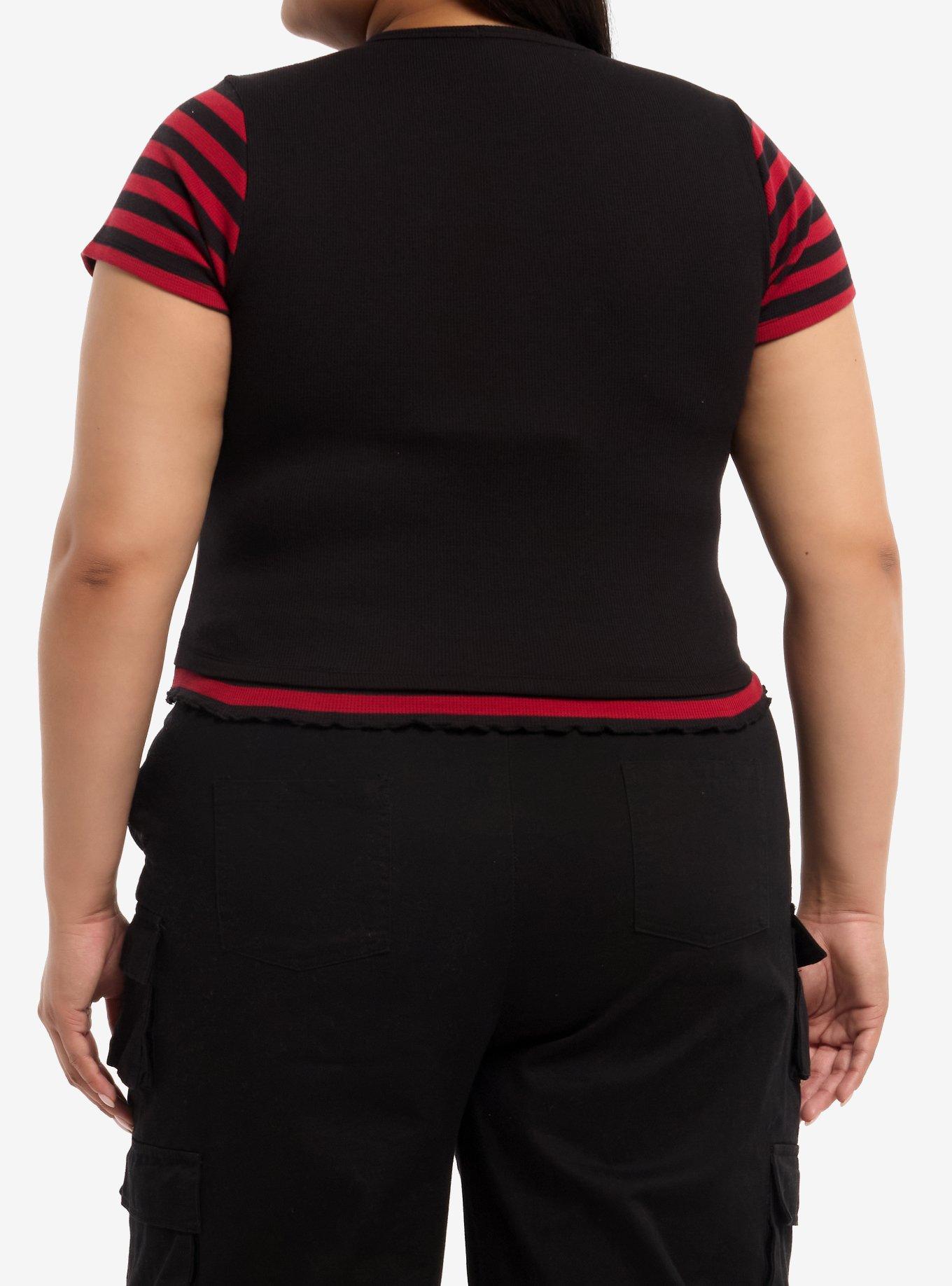 Social Collision Black & Red Stripe Star Girls Top Plus Size, MULTI, alternate