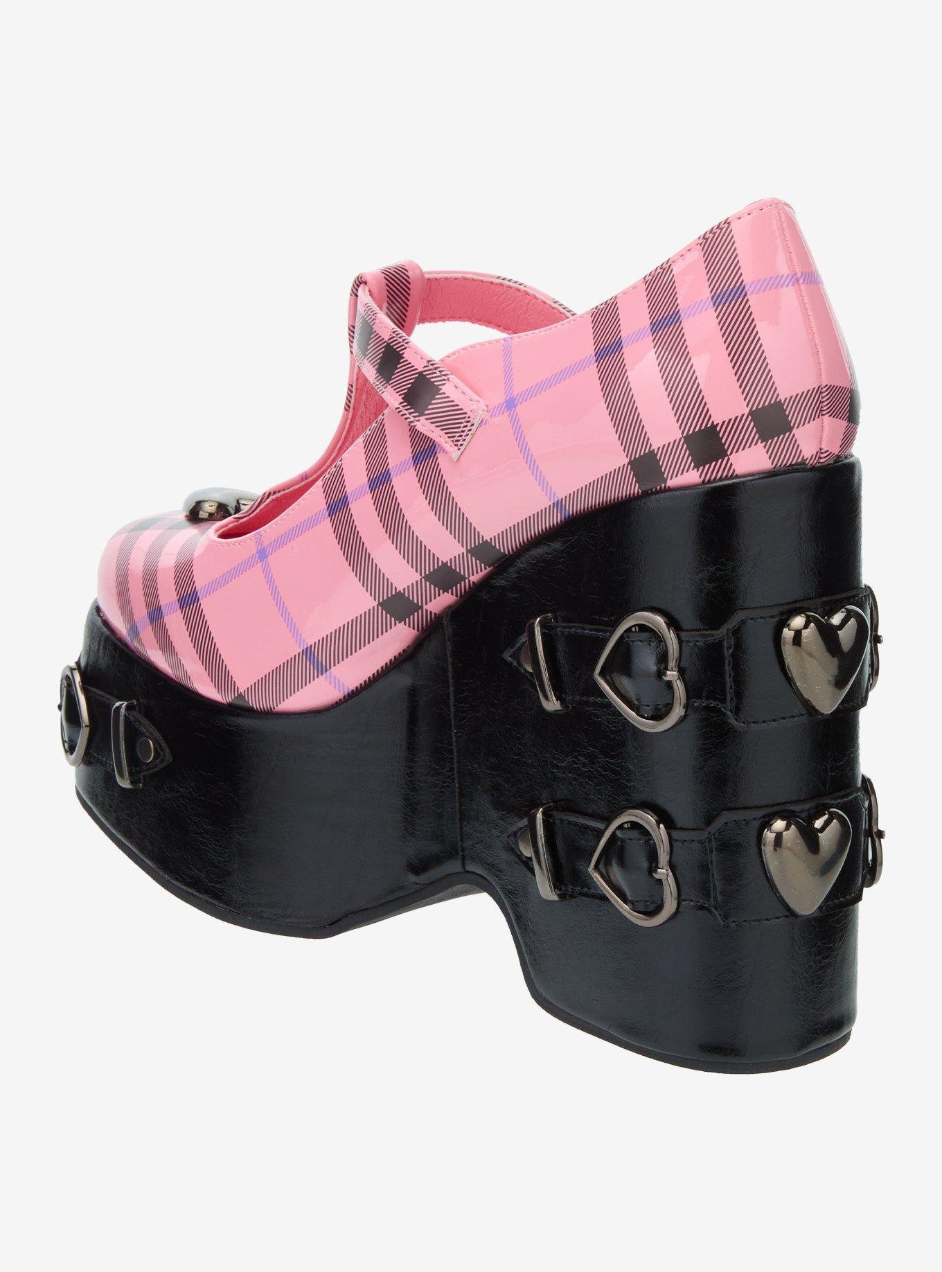 Koi Pink Plaid Sweet Apathy Platform Wedges, PLAID - PINK, alternate