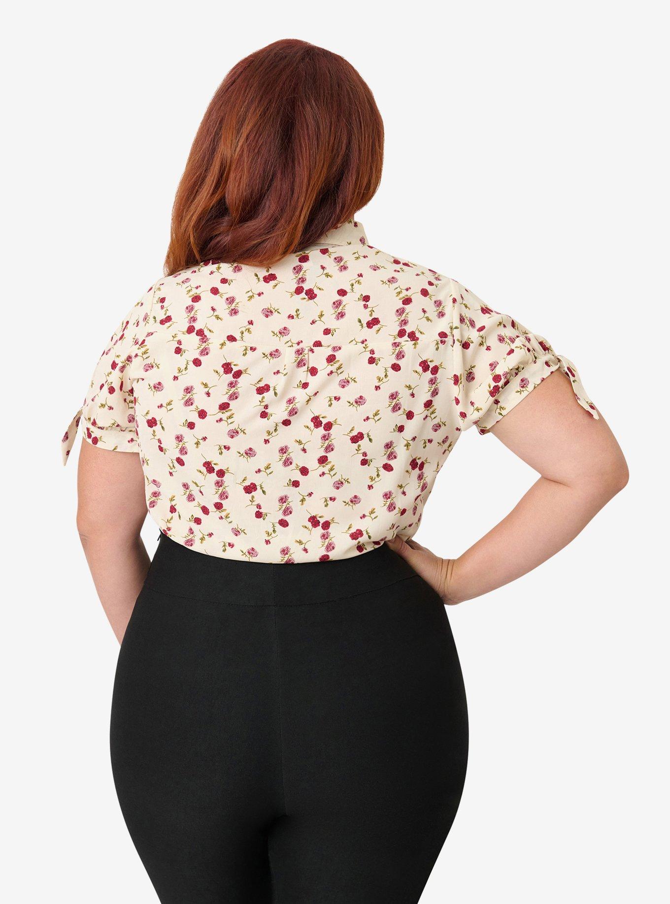 Unique Vintage Plus Size Light Pink & Floral Print Colvin Blouse, , hi-res