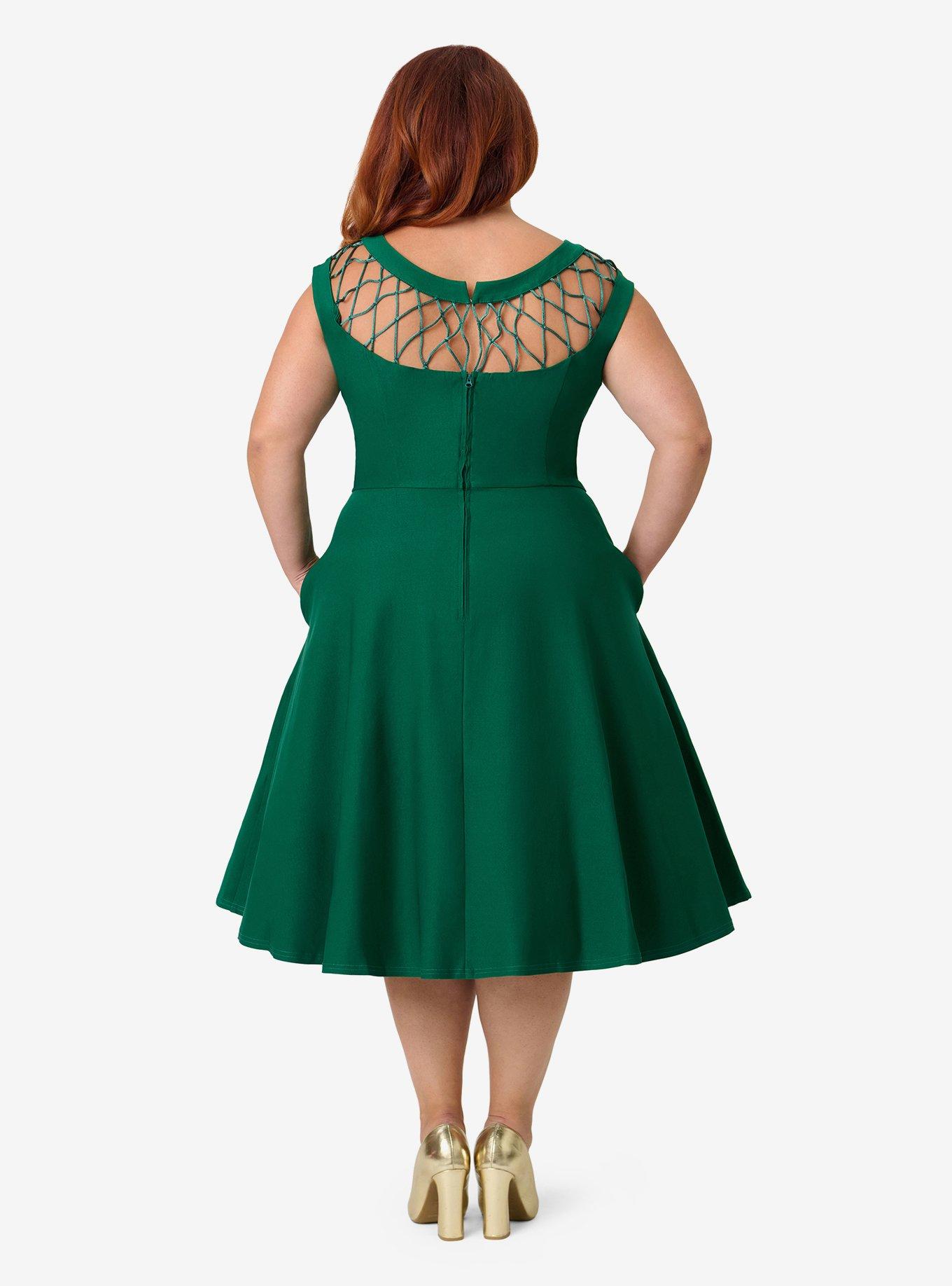 Unique Vintage Plus Size Green Diamond Cable Swing Dress, , hi-res