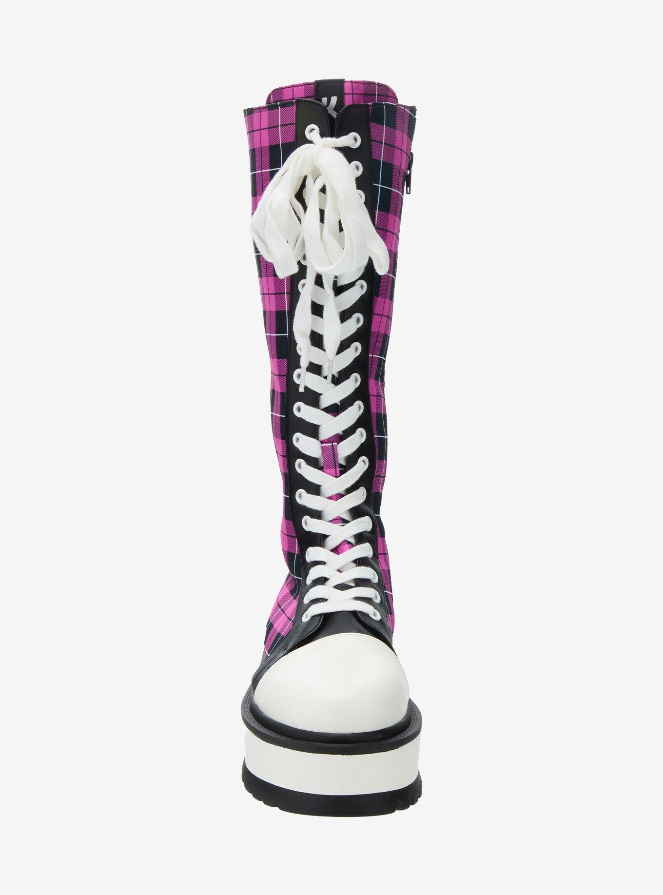 Koi Pink Plaid Irrelevant Platform Boots, PINK, alternate