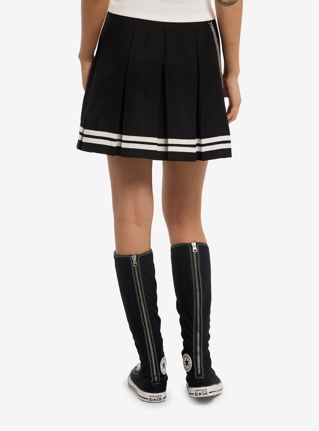 Black & White Varsity Stripe Skirt With Chain, , hi-res