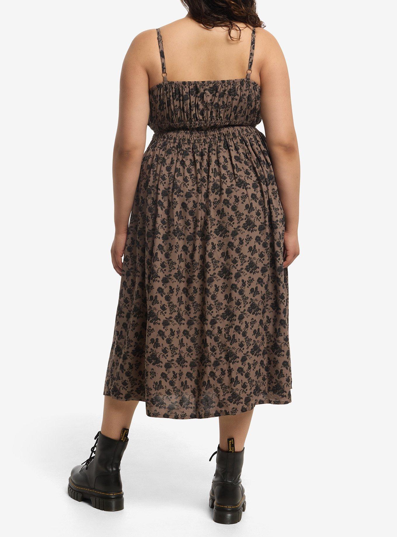 Thorn & Fable Roses Smocked Cami Midi Dress Plus Size, , hi-res