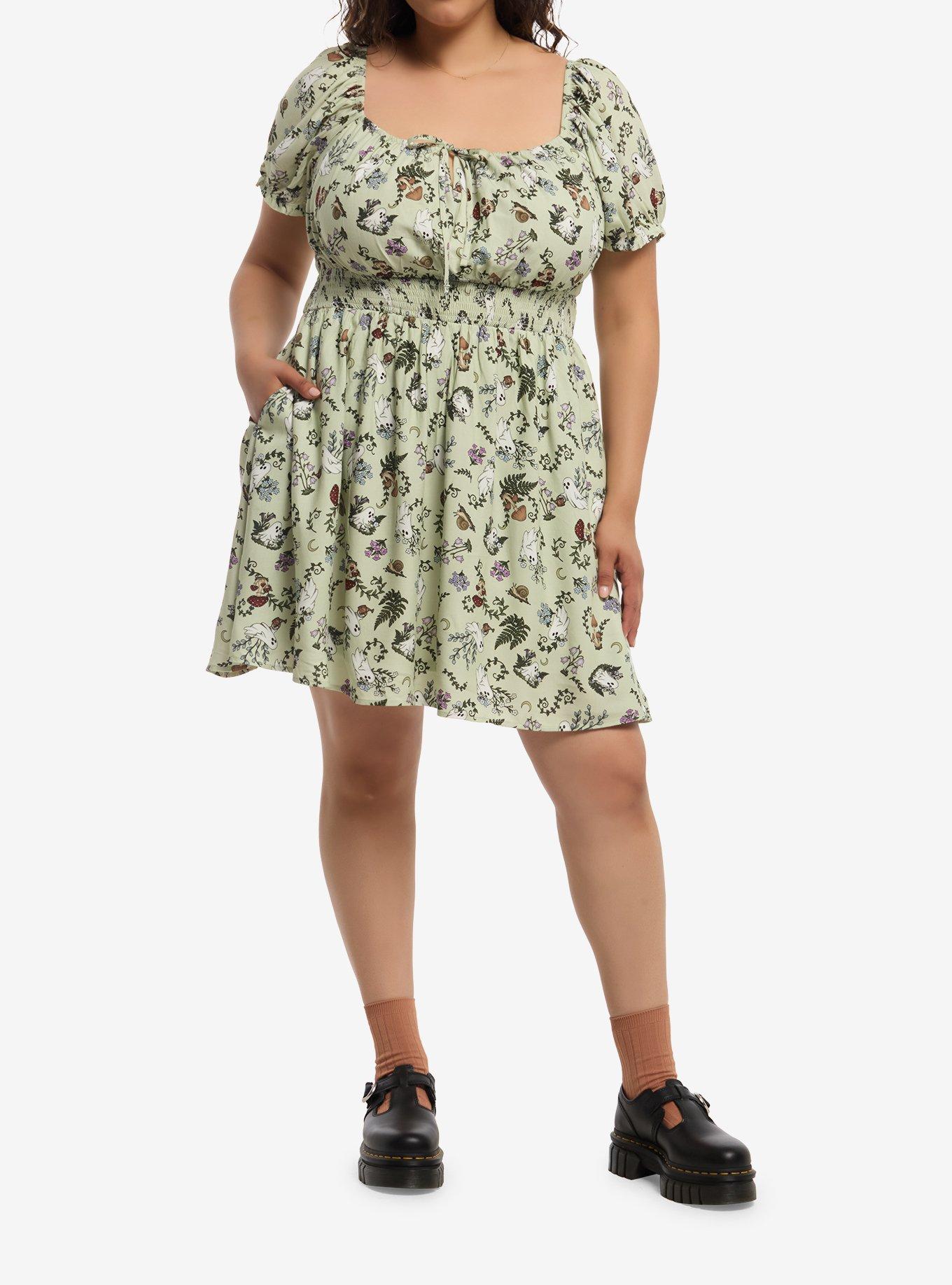 Thorn & Fable Ghost Plants Babydoll Dress Plus Size, , hi-res
