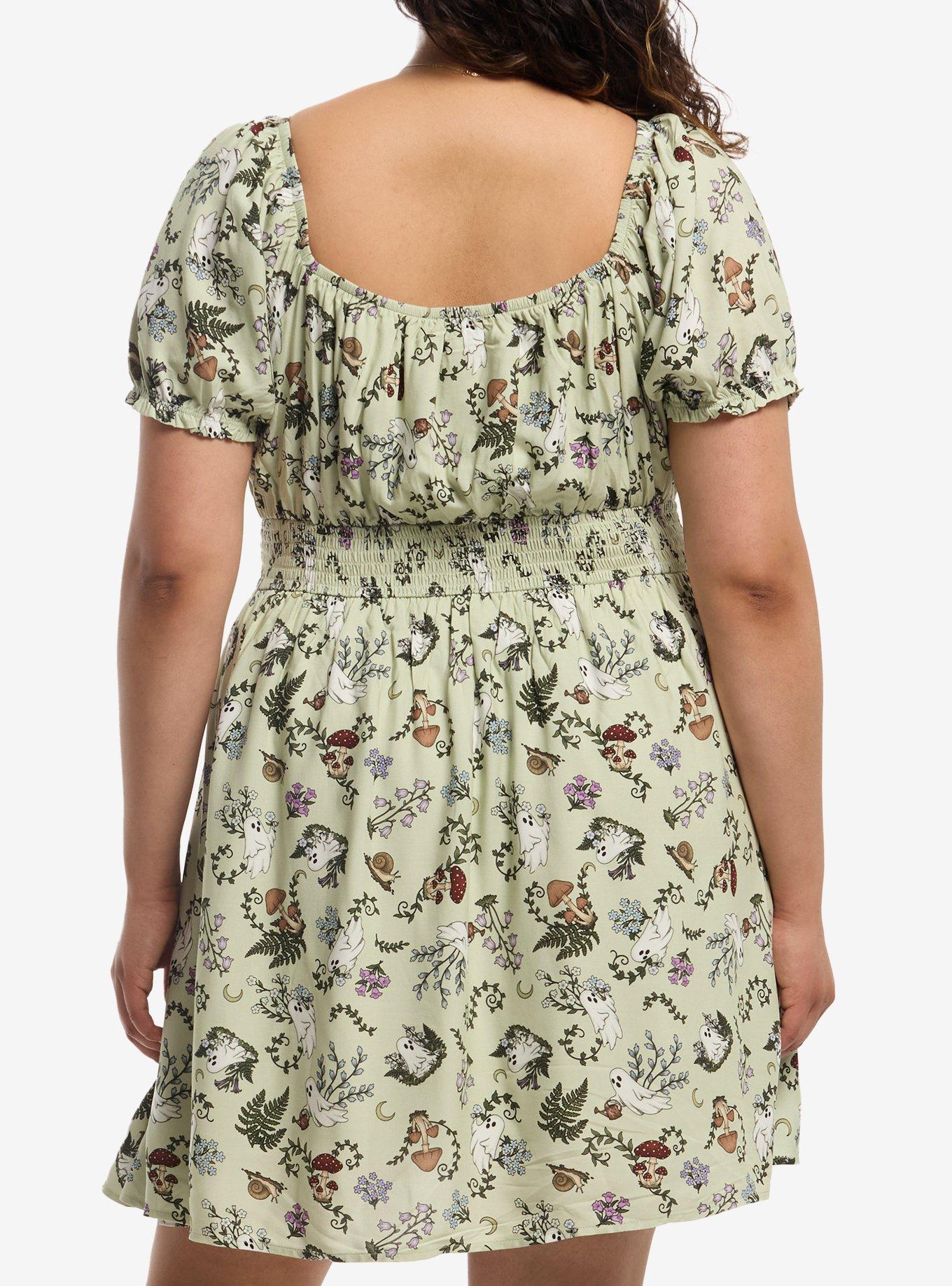 Thorn & Fable Ghost Plants Babydoll Dress Plus Size, MULTI, alternate