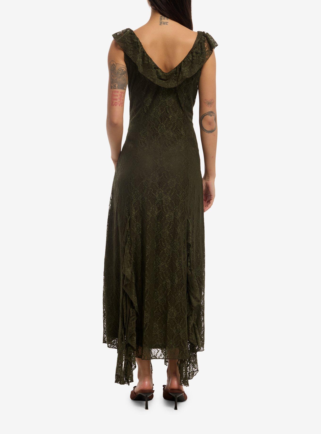 Thorn & Fable Olive Lace Maxi Dress, , hi-res
