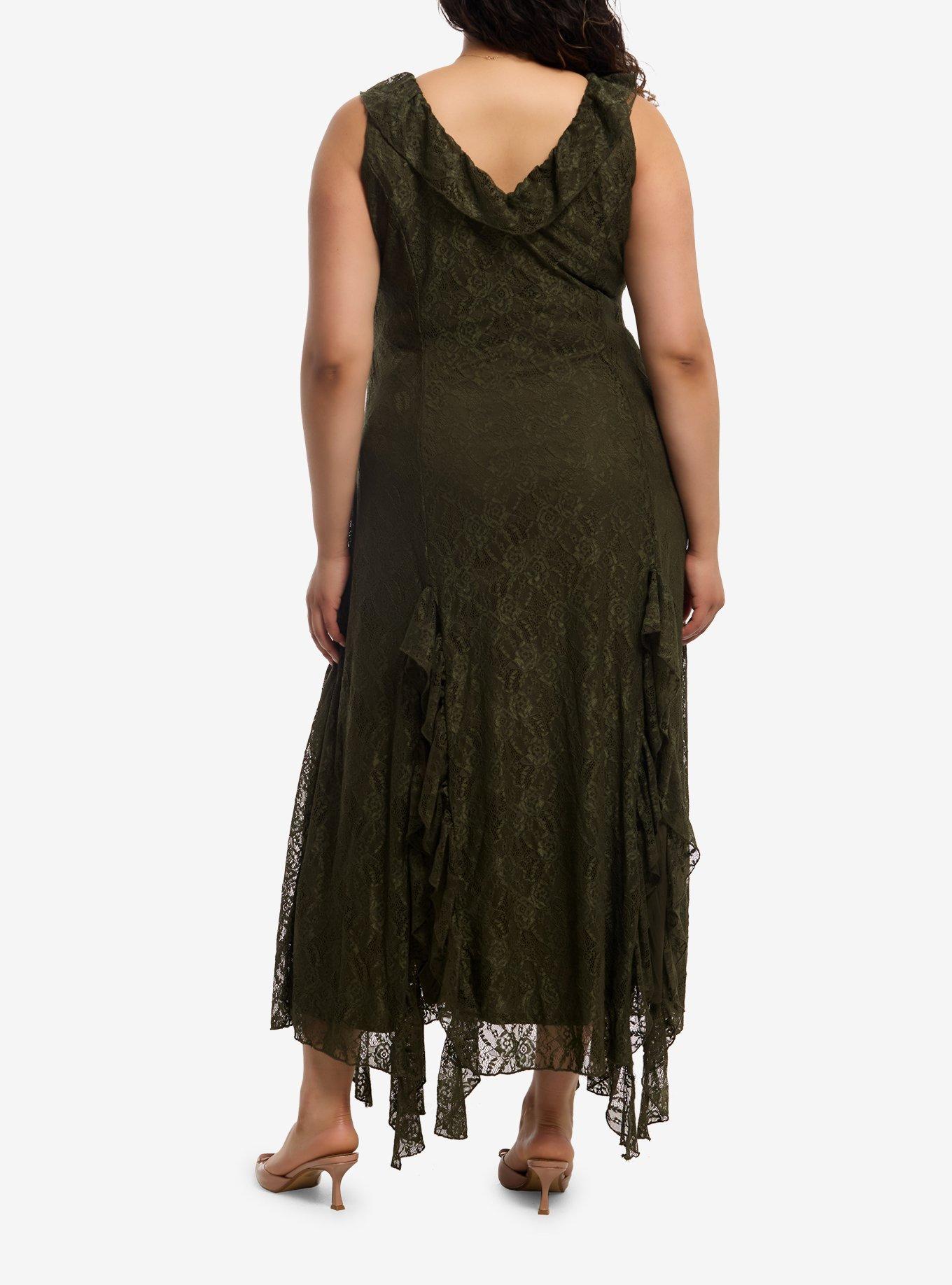 Thorn & Fable Olive Lace Maxi Dress Plus Size, , hi-res