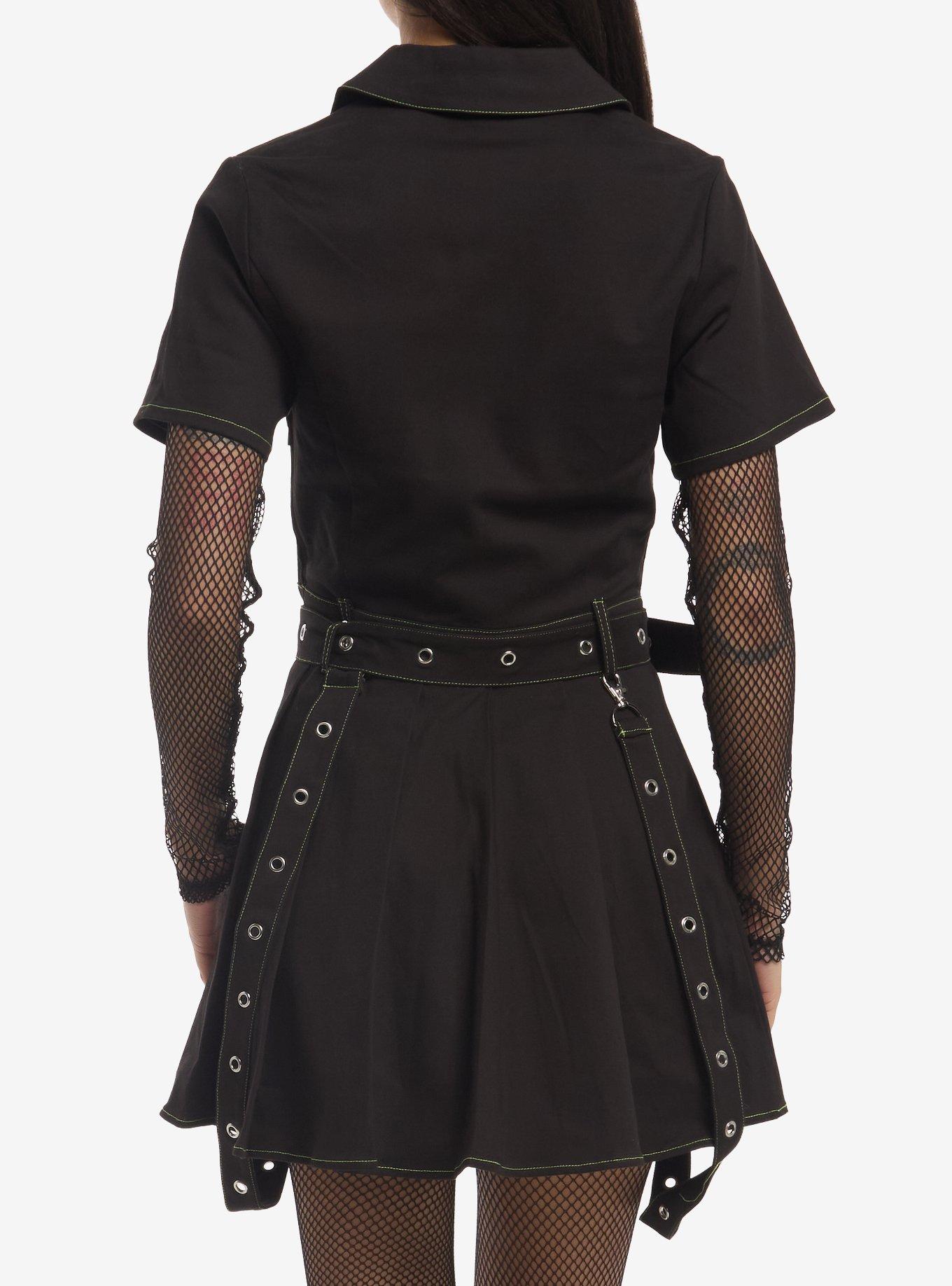 Social Collision Black & Green Stitch Zipper Suspender Dress, MULTI, alternate