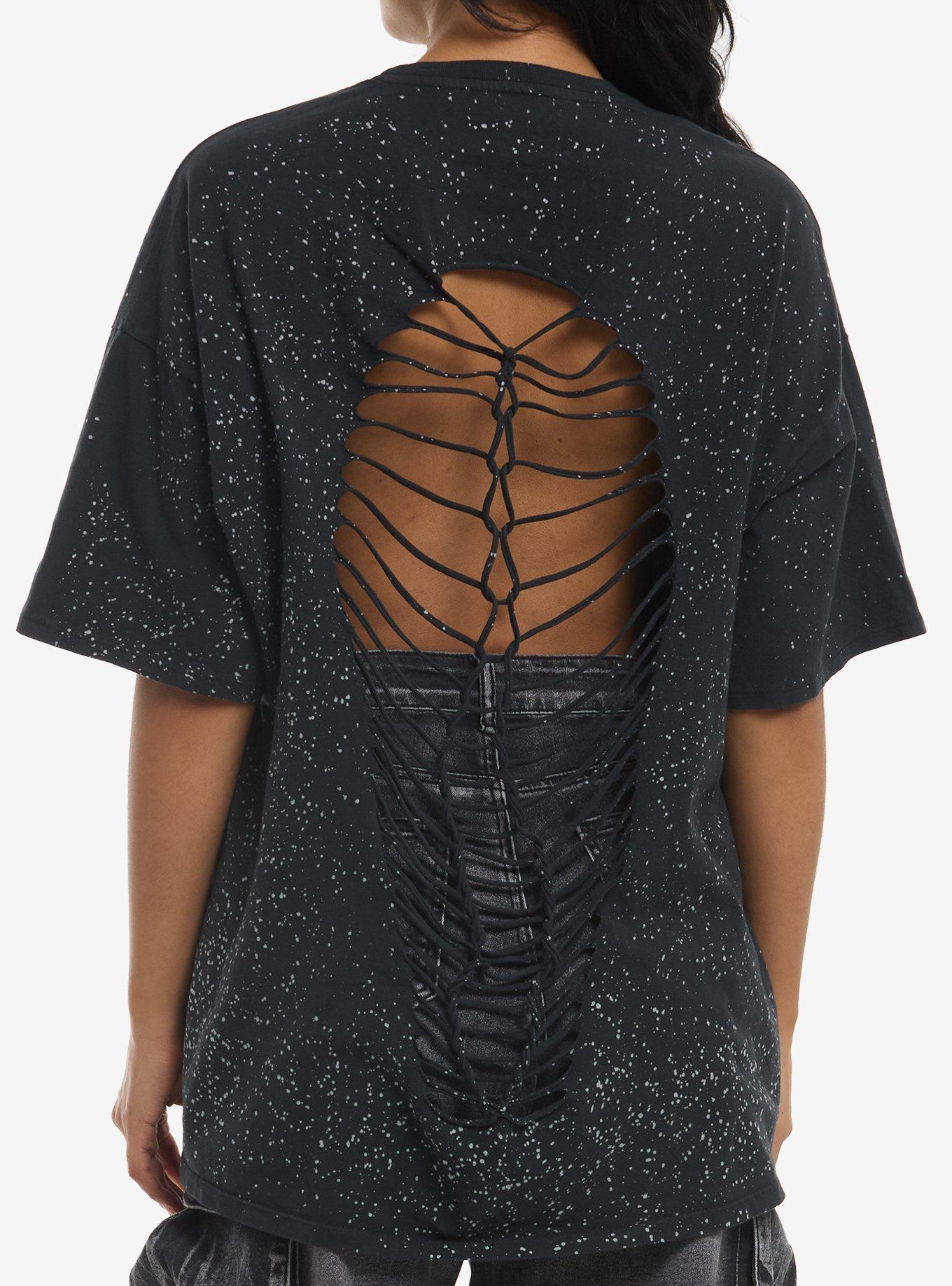 Rib Cage Splatter Dye Destructed Girls Oversized T-Shirt, , hi-res