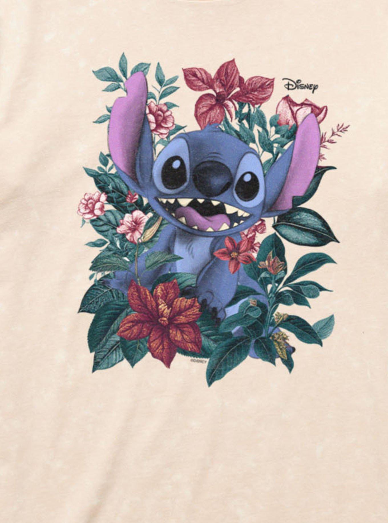 Disney Lilo & Stitch Stitch In Garland Of Flowers Mineral Wash T-Shirt, , hi-res