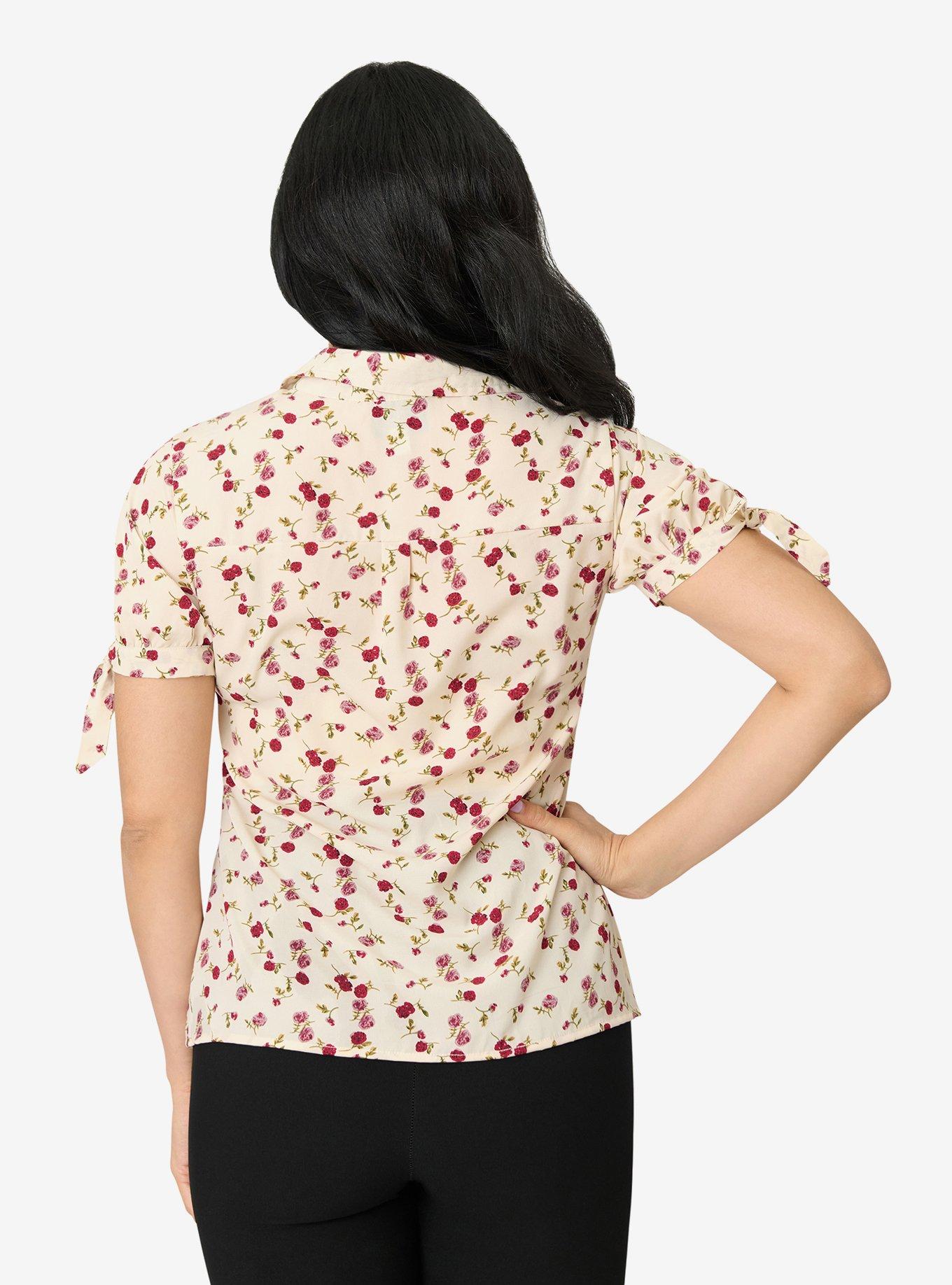 Unique Vintage Light Pink & Floral Print Colvin Blouse, , hi-res
