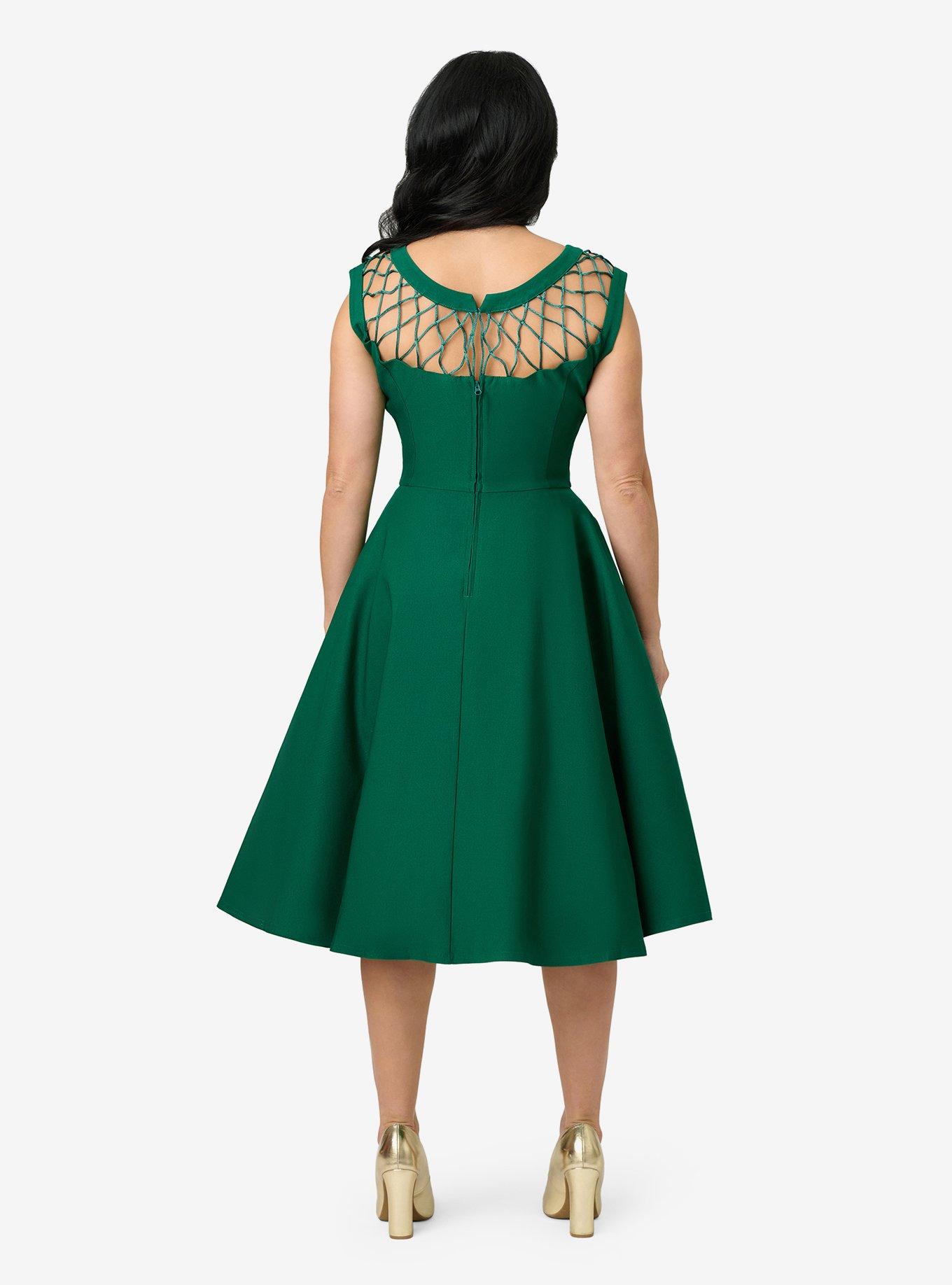 Unique Vintage Green Diamond Cable Swing Dress, , hi-res