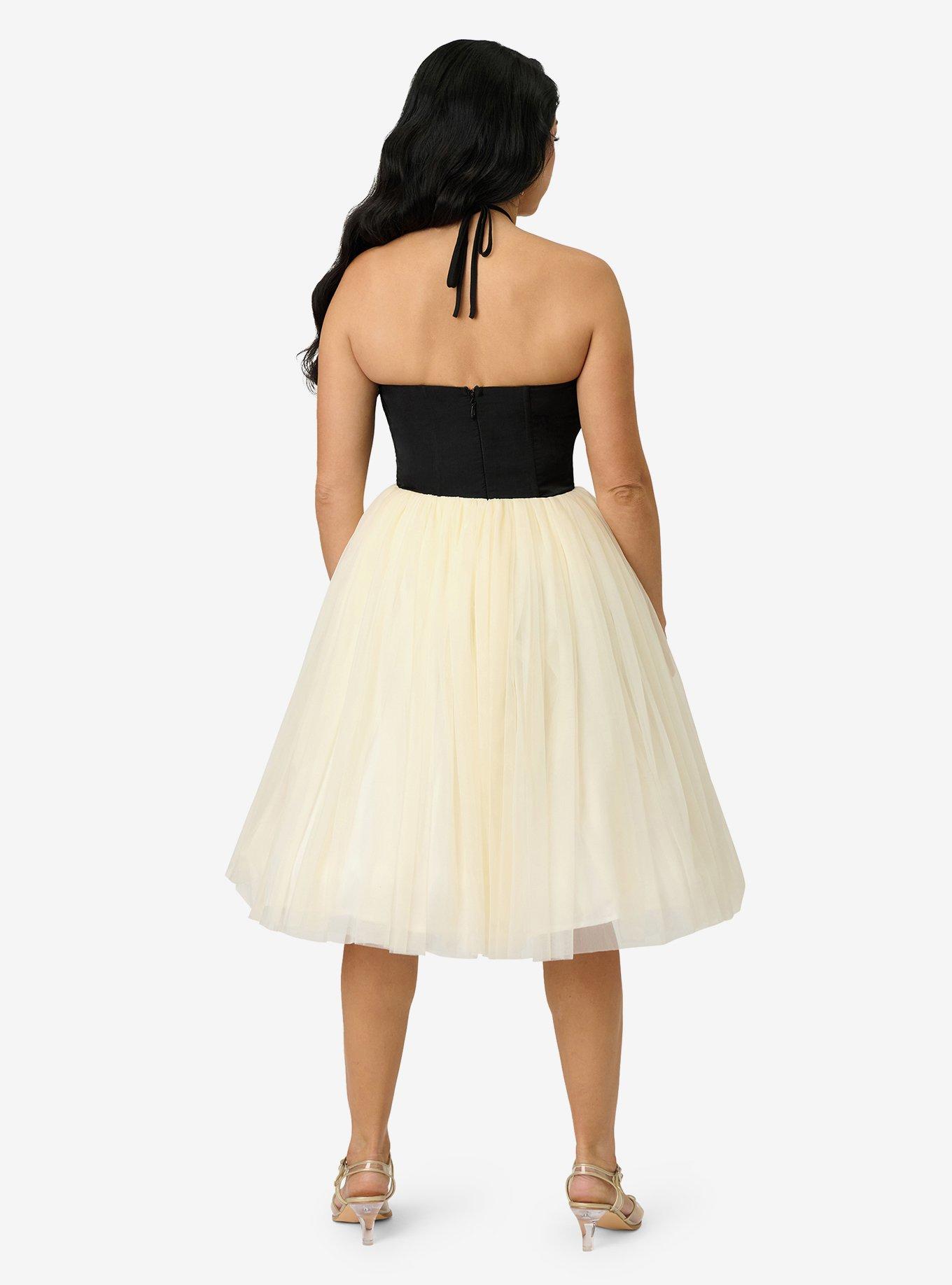 Unique Vintage Black & Ivory Sweetheart Halter Swing Dress, , hi-res