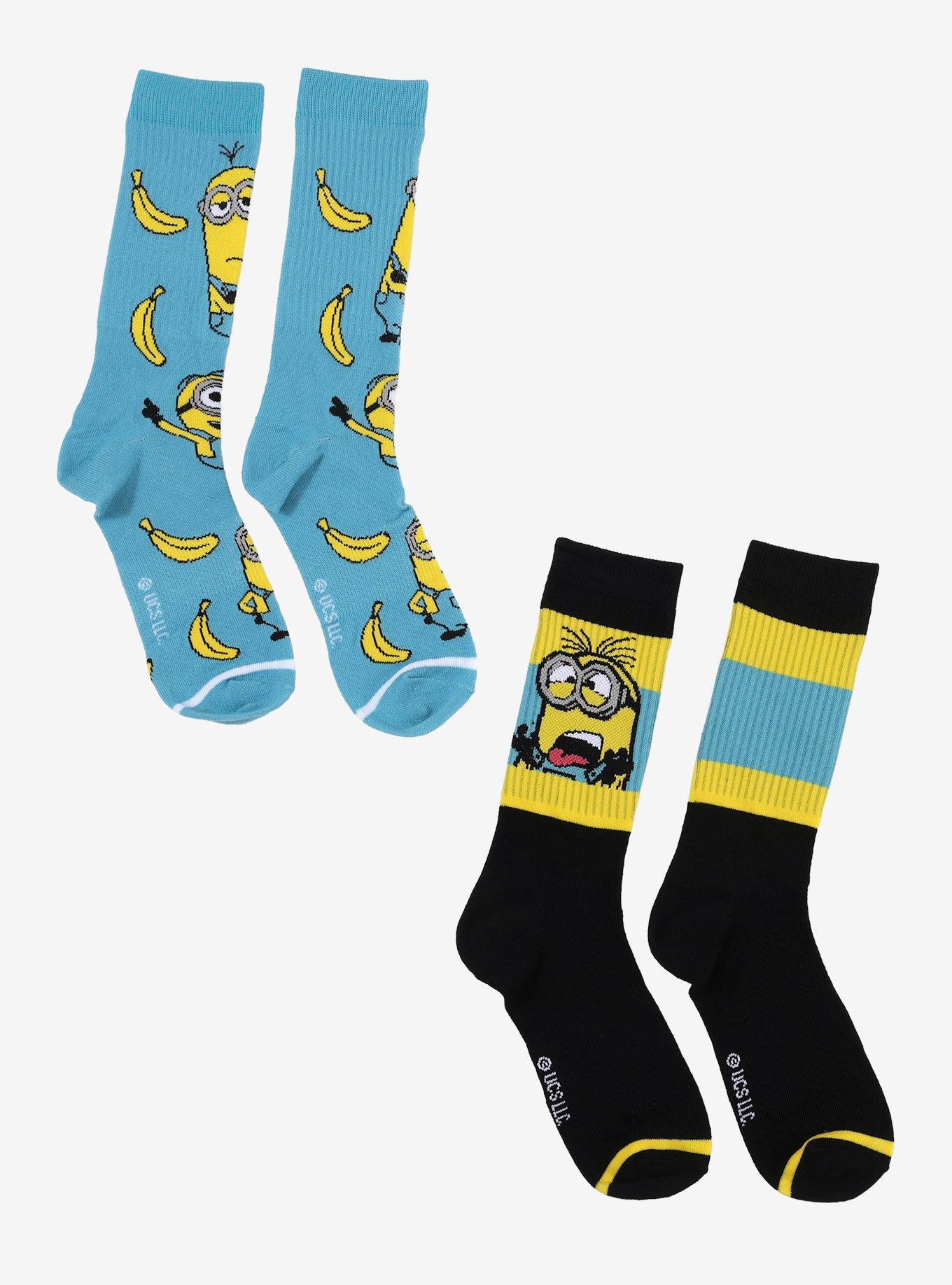 Minions Banana Varsity Crew Socks 2 Pair, , hi-res