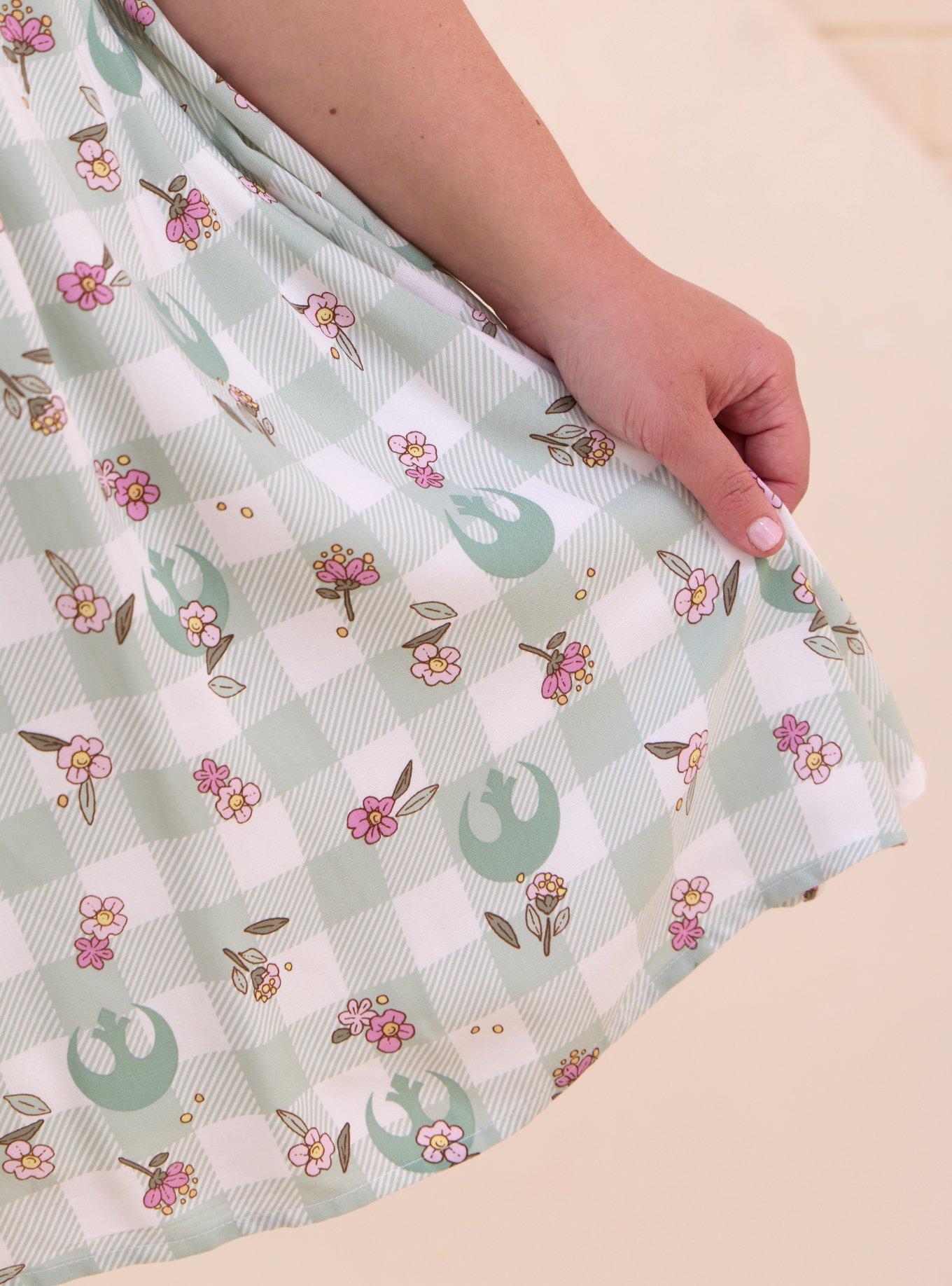 Star Wars Rebel Floral Gingham Plus Size Tank Dress - BoxLunch Exclusive, SAGE, alternate - view 4