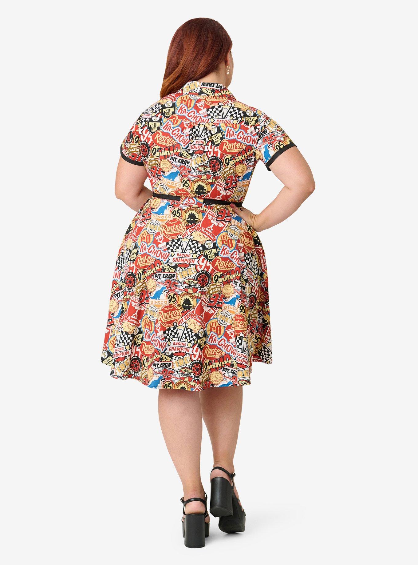 Disney Pixar Cars Collection by Smak Parlour Plus Size Cars Patches Cotton Fit & Flare Dress, , hi-res
