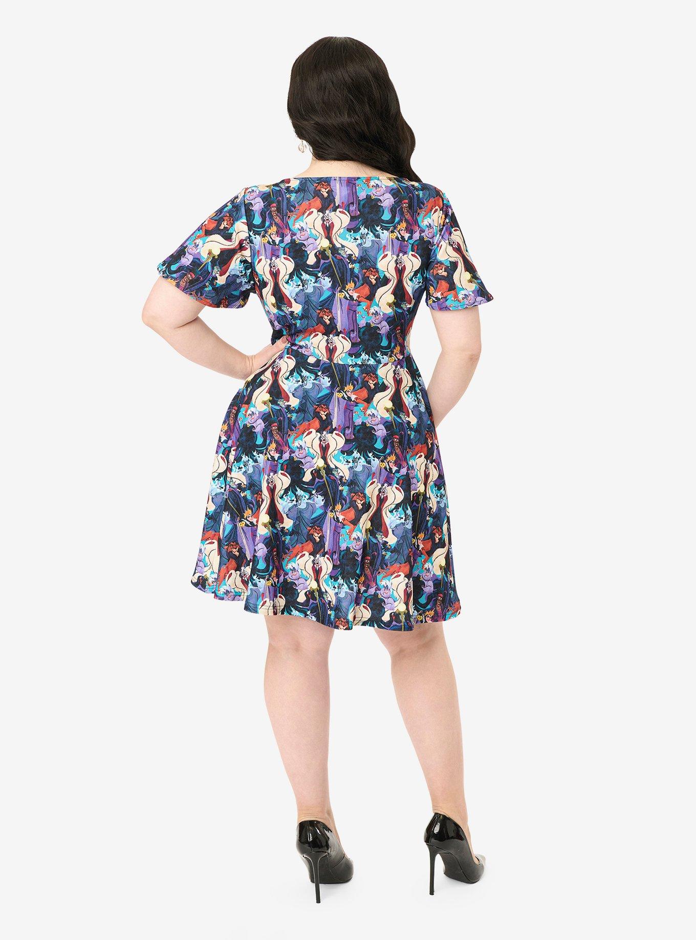 Disney Villains Collection by Unique Vintage Plus Size Villain Print Flare Dress, , hi-res