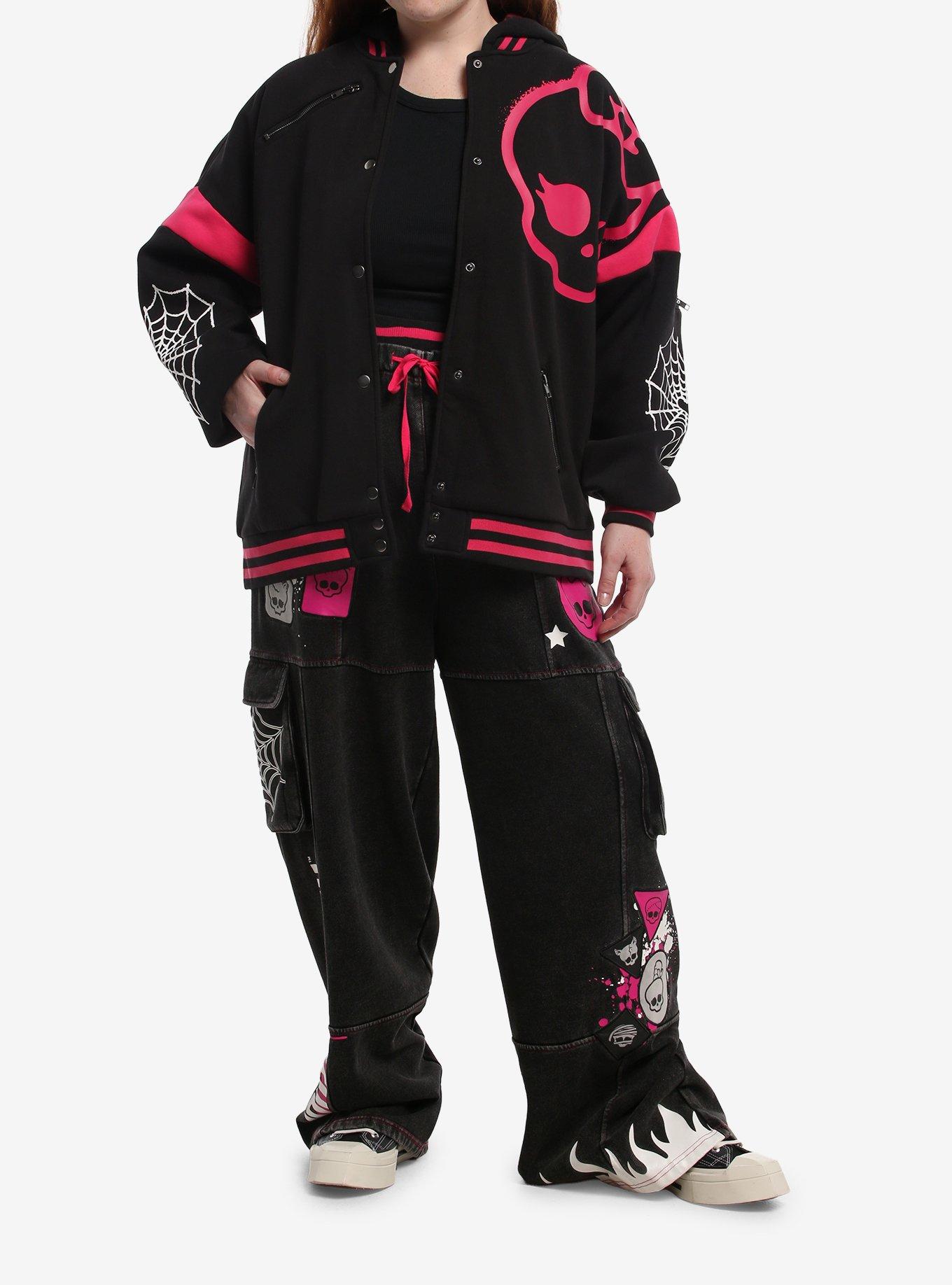 Monster High Skullette Girls Varsity Jacket Plus Size, HOT PINK, alternate - view 3