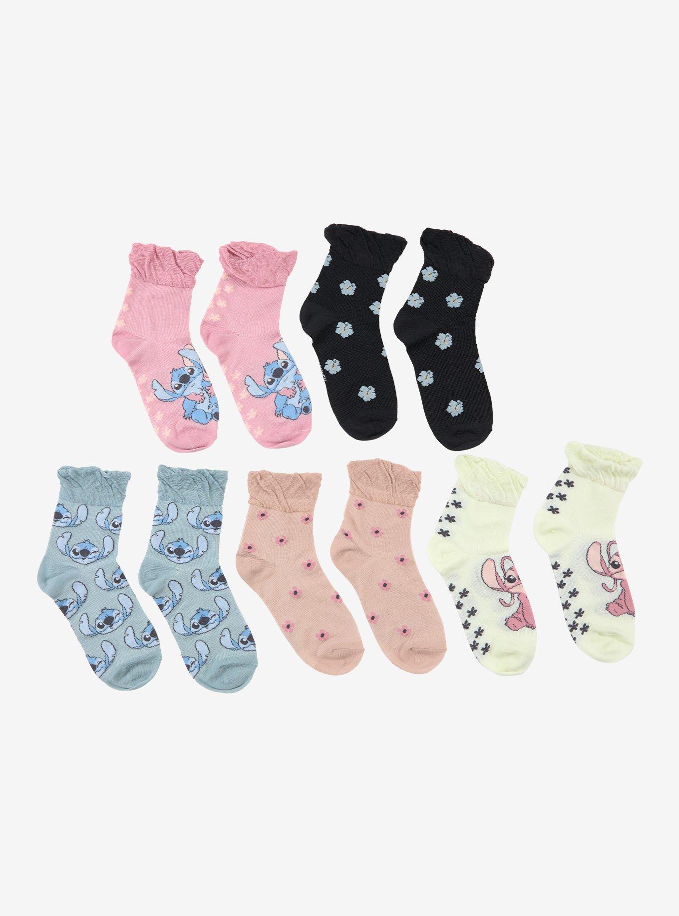 Disney Stitch & Angel Mesh Ruffle Ankle Socks 5 Pair, , hi-res