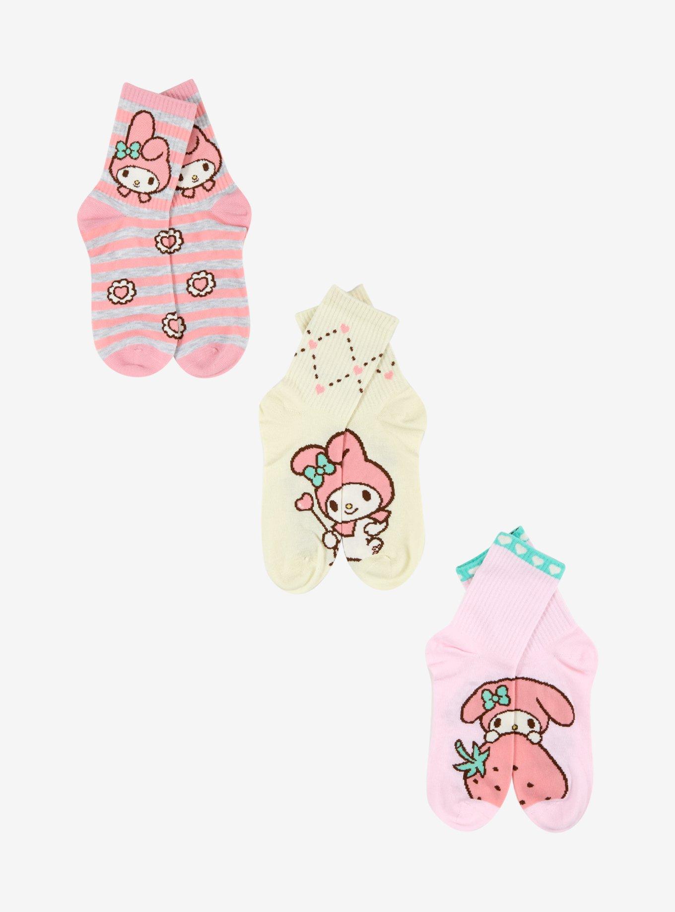 My Melody Strawberry Flower Crew Socks 3 Pair, , hi-res