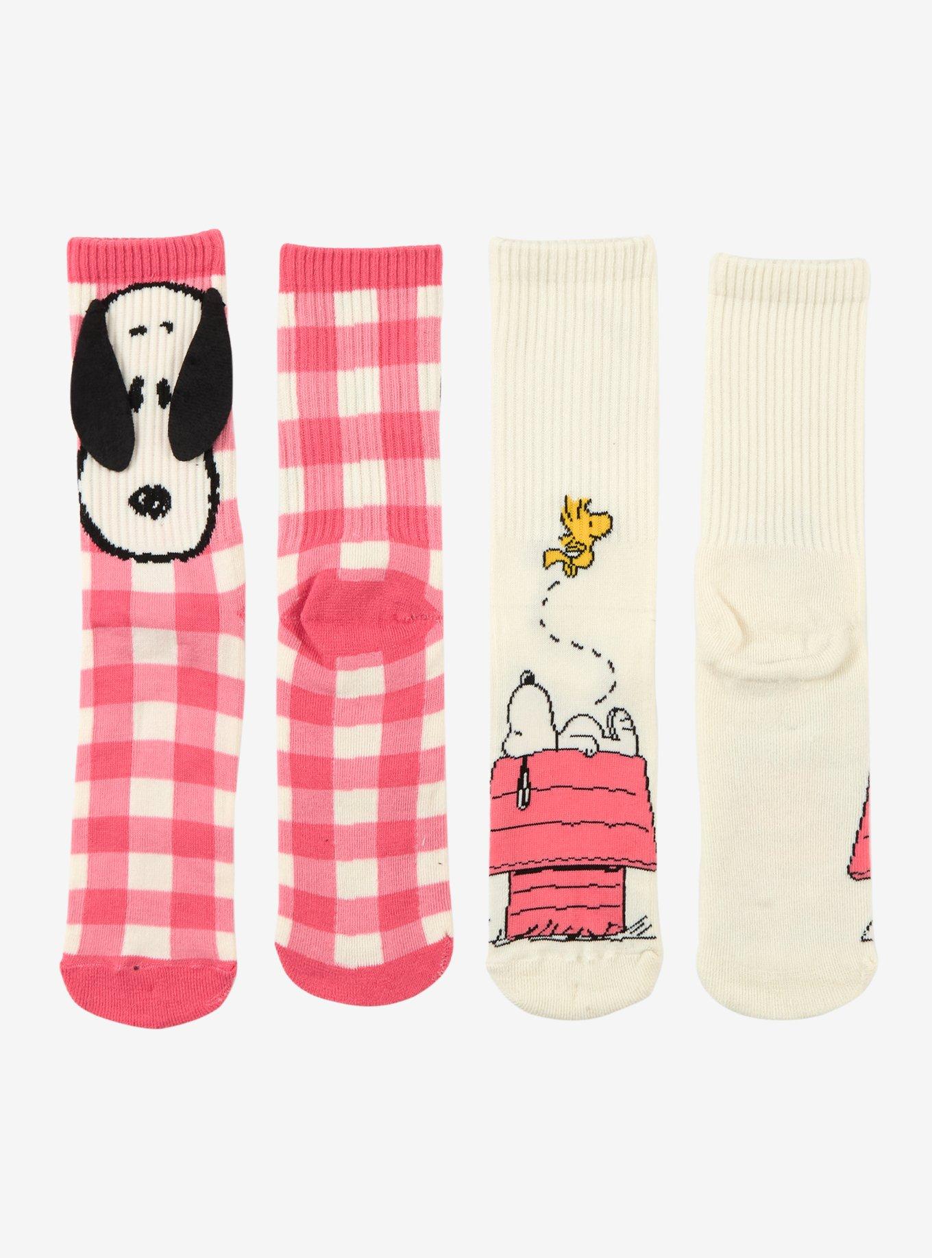 Peanuts Snoopy & Woodstock Gingham Crew Socks 2 Pair, , hi-res