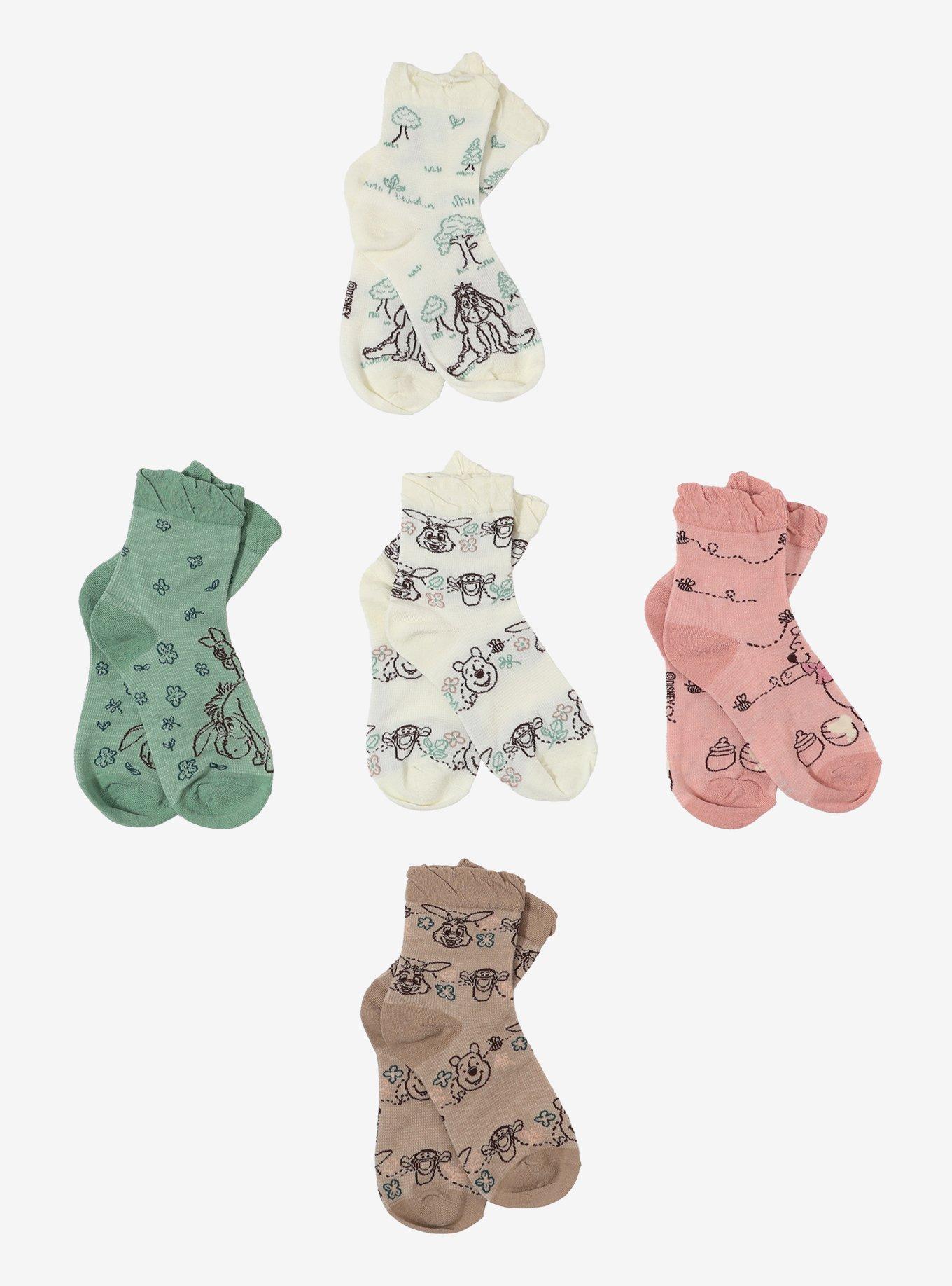 Disney Winnie The Pooh Character Ruffle Crew Socks 5 Pair, , hi-res