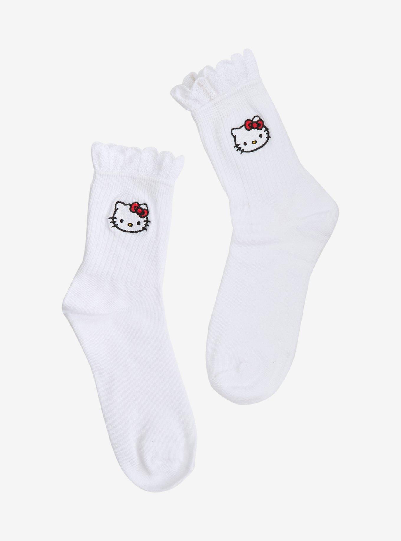 Hello Kitty Embroidered Ruffle Crew Socks, , hi-res