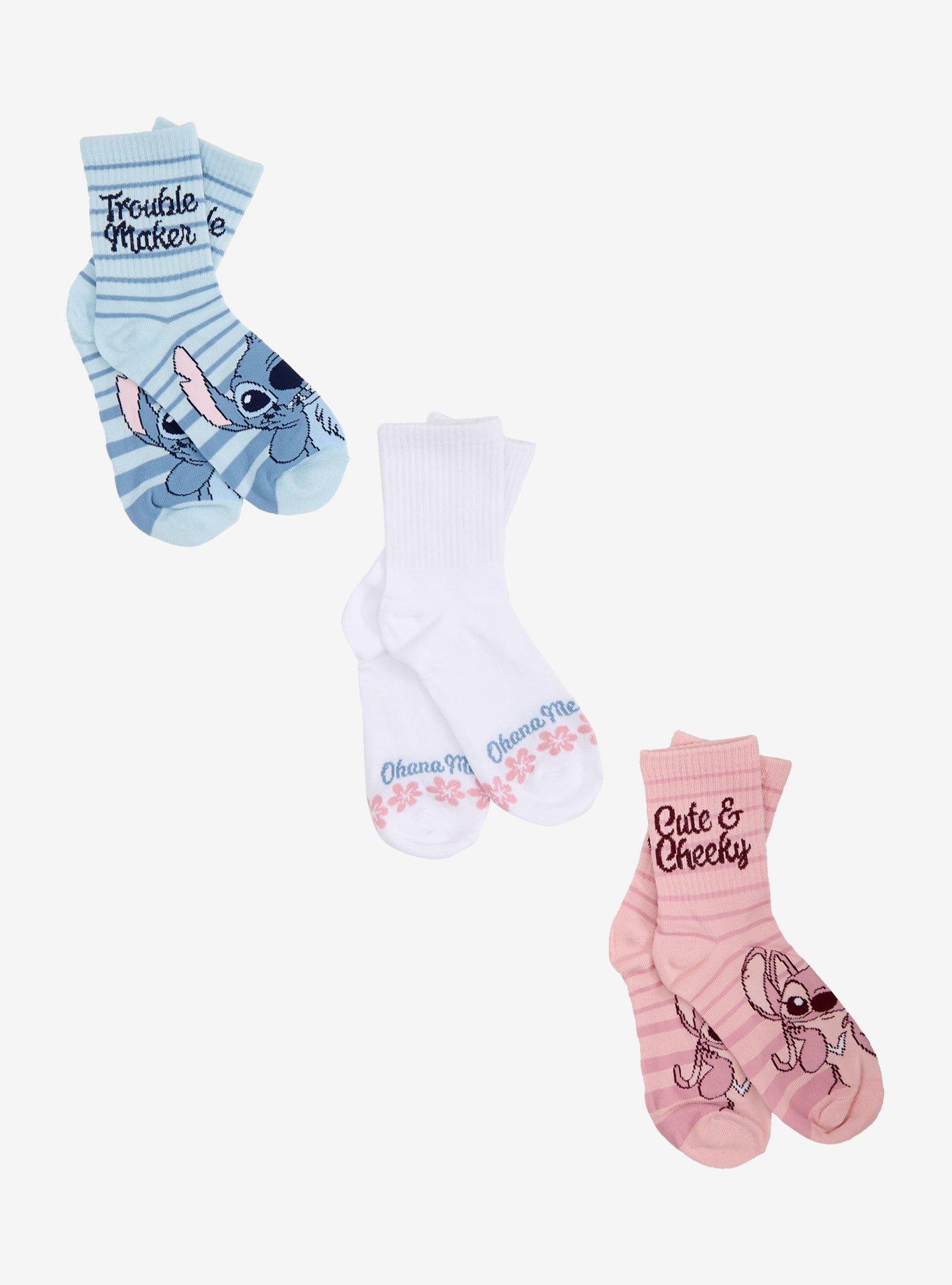 Disney Stitch & Angel Quote Stripe Crew Socks 3 Pair, , hi-res