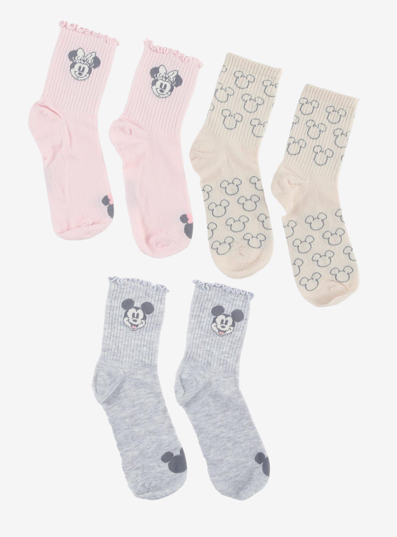 Disney Mickey Mouse & Minnie Mouse Pastel Ruffle Crew Socks 3 Pair, , hi-res