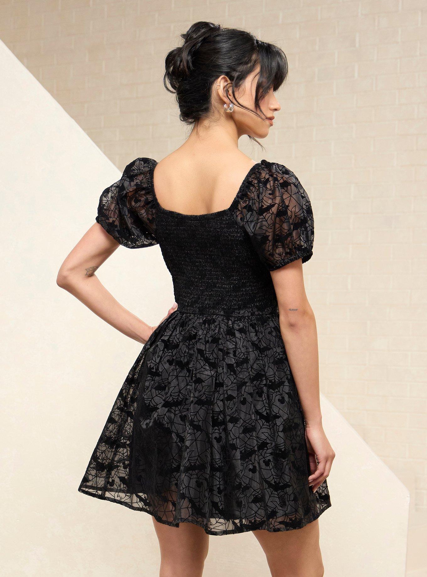 Disney Mickey Mouse Spiderweb Puff Sleeve Dress, BLACK, alternate - view 3