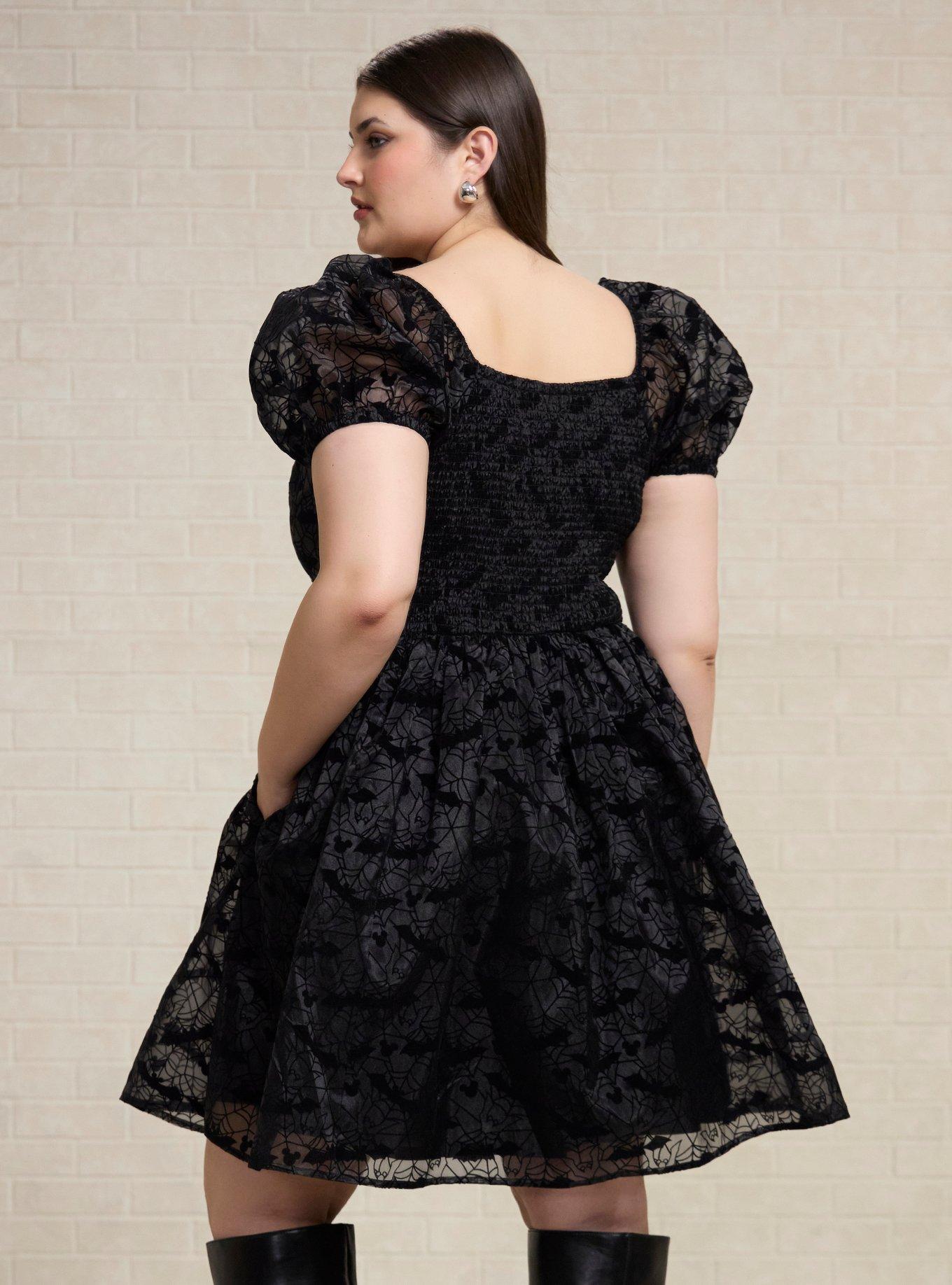 Disney Mickey Mouse Spiderweb Puff Sleeve Plus Size Dress, BLACK, alternate - view 3
