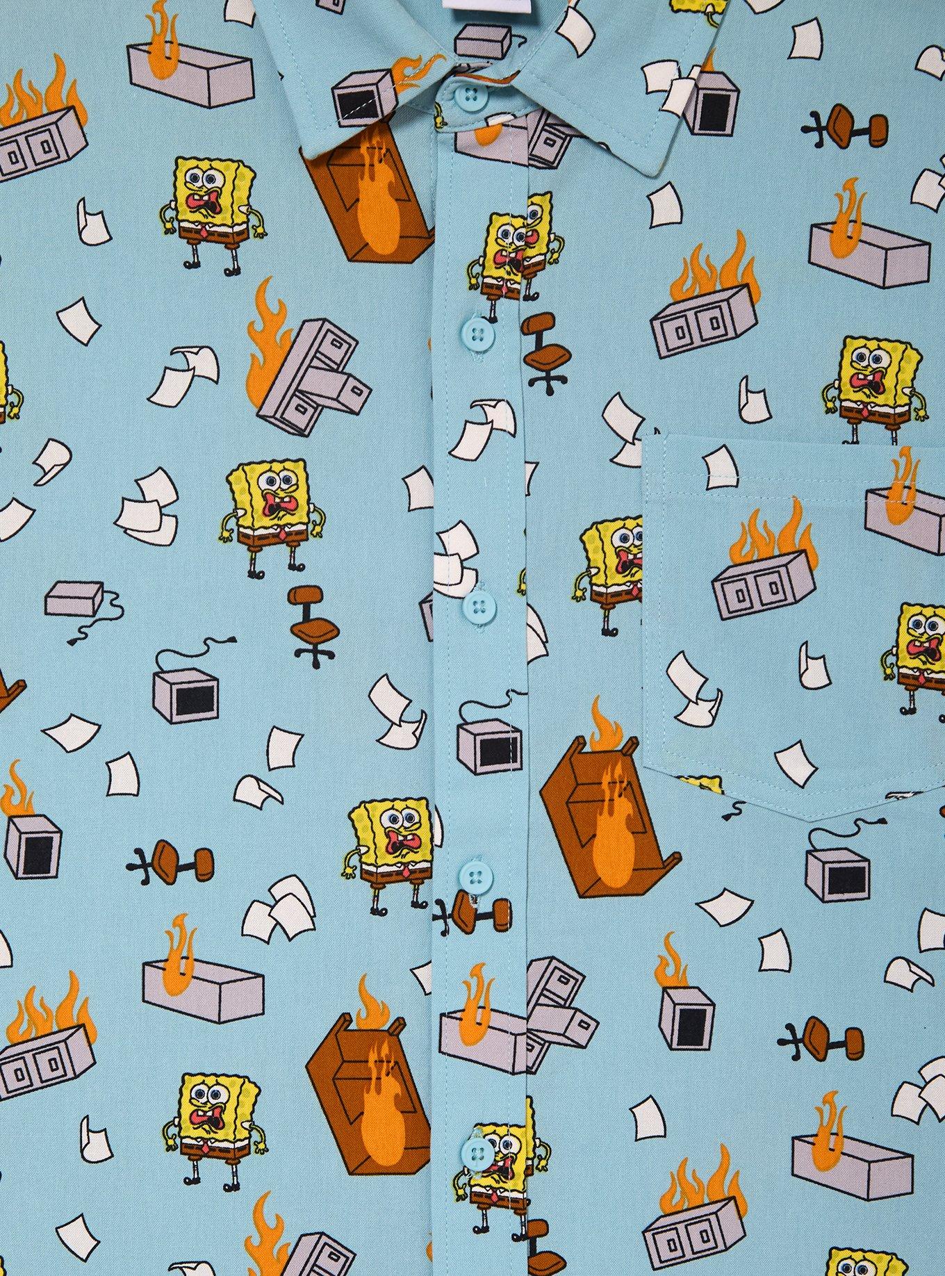 SpongeBob SquarePants Office on Fire Allove Print Woven Button-Up - BoxLunch Exclusive, LIGHT BLUE, alternate