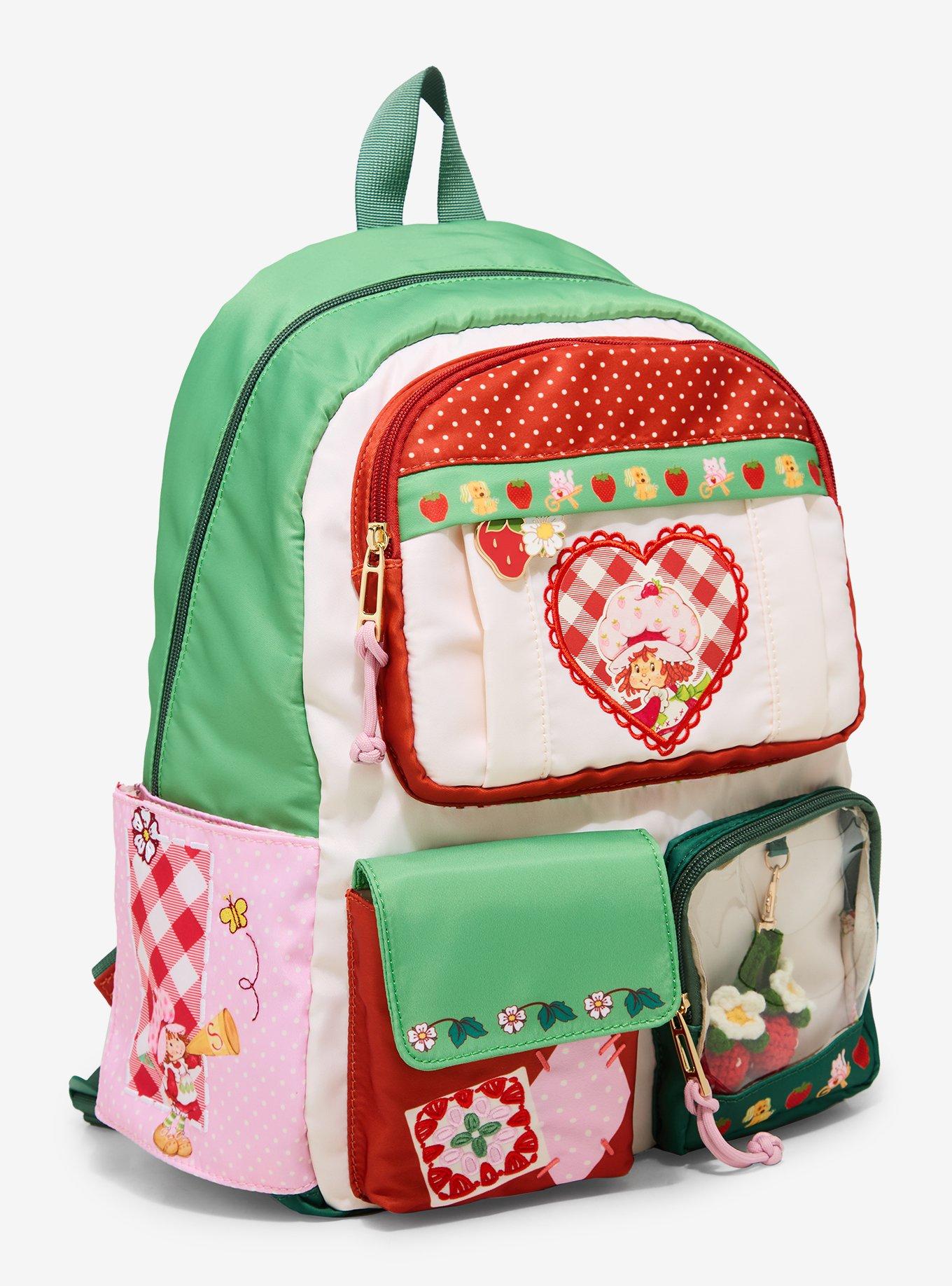 Strawberry Shortcake Patchwork Multi-Pocket Backpack with Crochet Strawberry Charm - BoxLunch Exclusive
