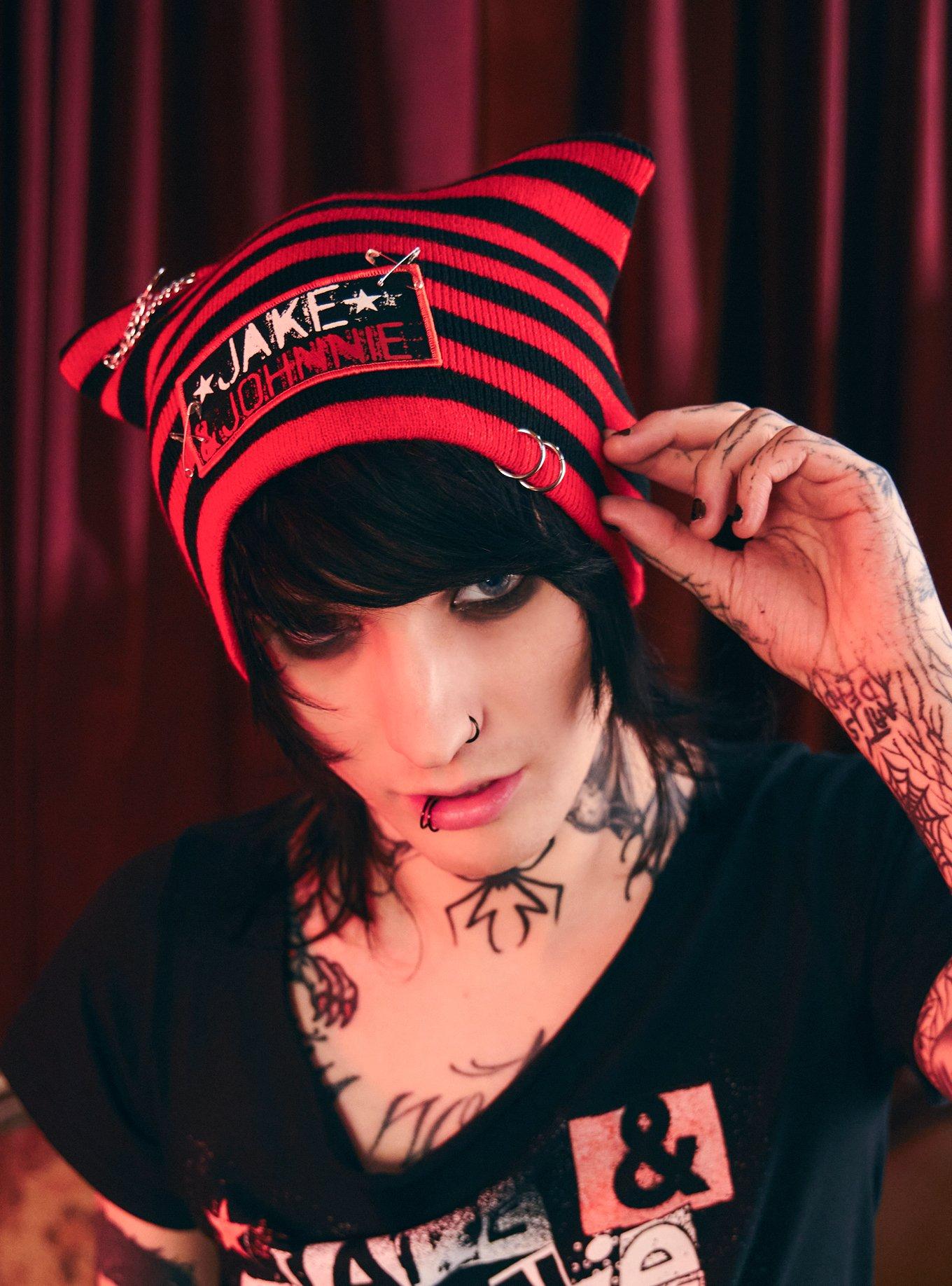 Jake & Johnnie Patch Stripe Pierced Subtle Ear Beanie, , hi-res